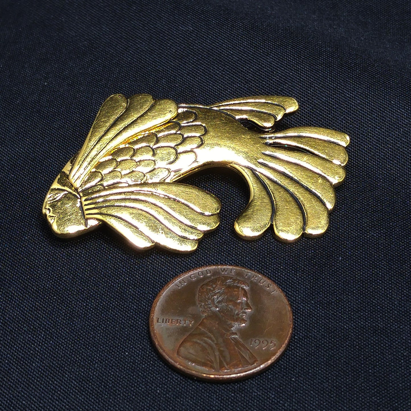 Laurel Burch Fish With Human Face Brooch, Gold Plated, 1980s Vintage Jewelry