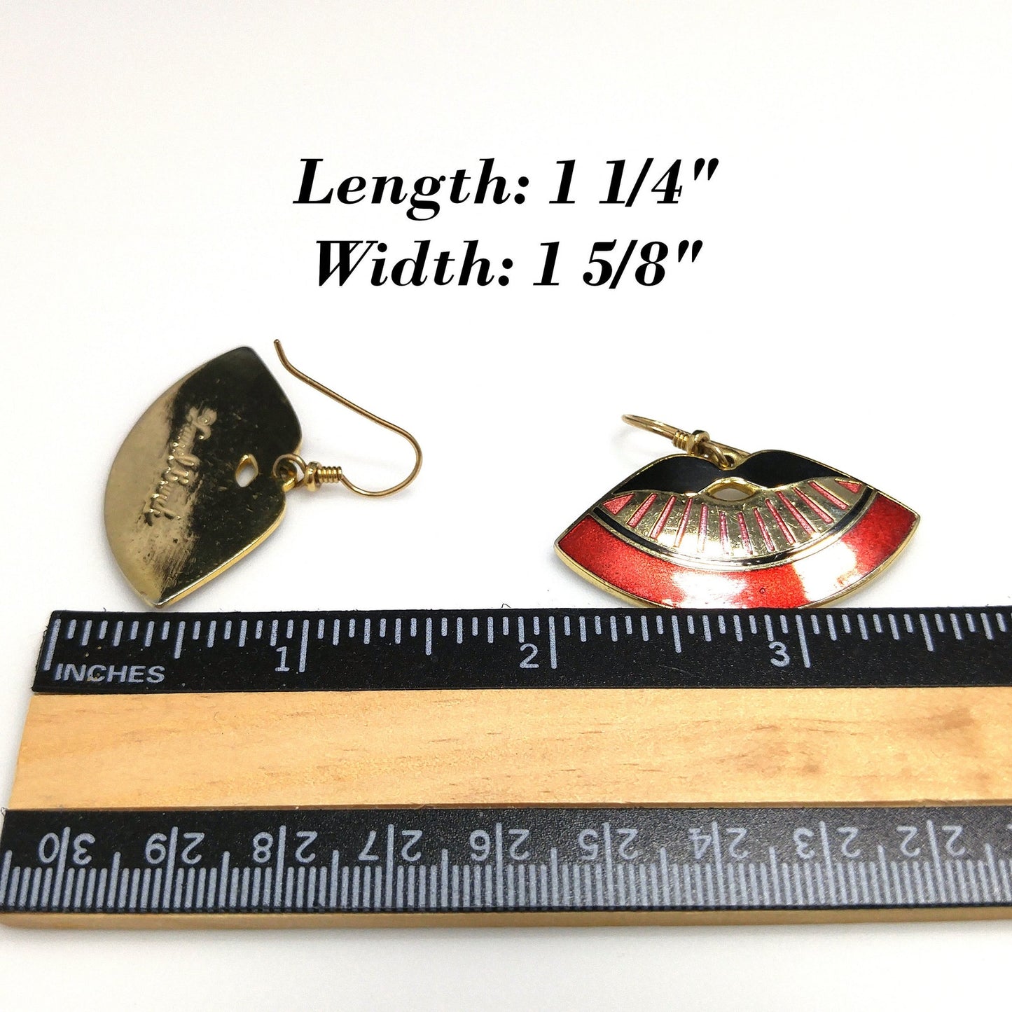 Laurel Burch Metallic Red Fan Earrings, Cloisonne Gold Plate Enamel, 1980s Vintage Jewelry