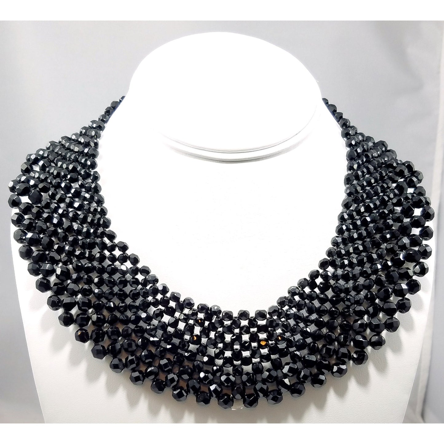 Vintage Victorian Black Crystal Beaded Collar, 1930s, 17 Inches