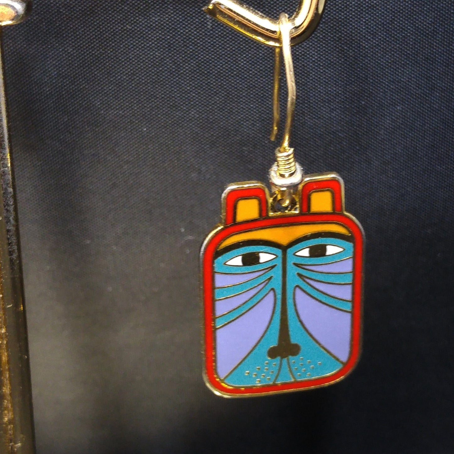 Laurel Burch "Toshio" Drop Earrings, Gold Plated & Enamel Cloisonné, 1980s Vintage Jewelry