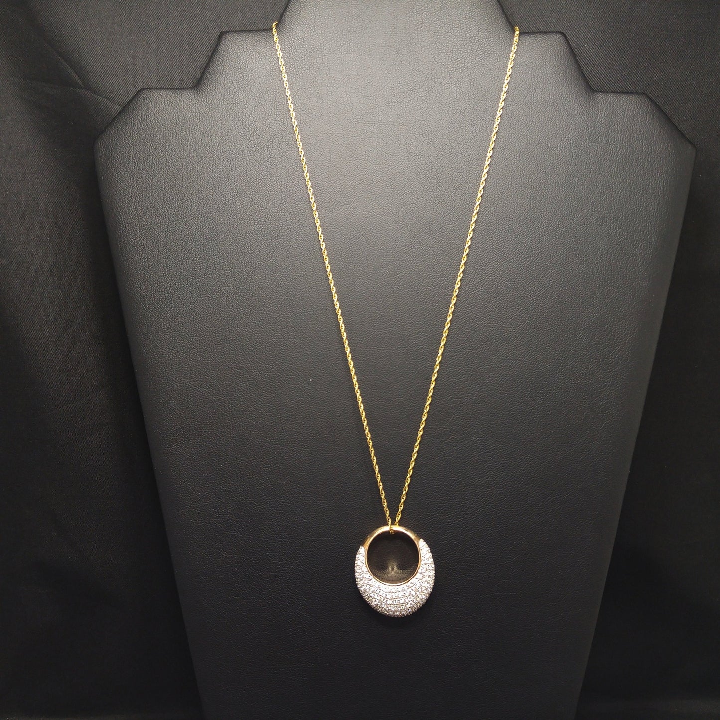 Sterling 18K Gold Wash Pendant Necklace, Clear Rhinestones, 1990s Vintage Jewelry