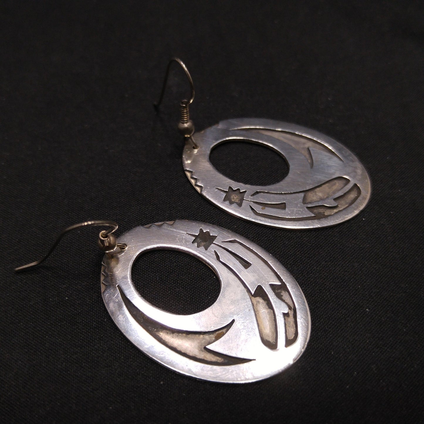 Silver Navajo Handmade Earrings, Unknown Mark, Vintage Jewelry