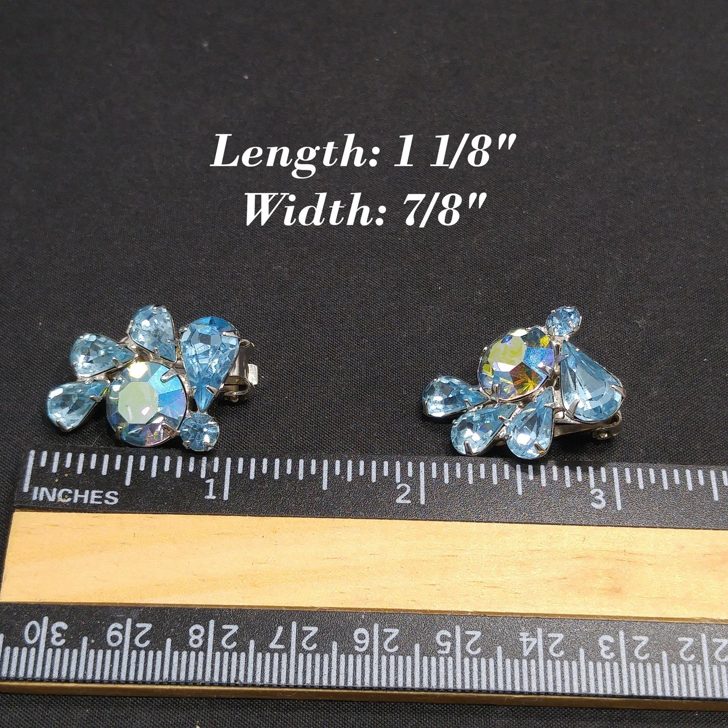 Weiss Light Blue Rhinestone Clip Earrings, Rhodium Plated, 1960s Vintage Jewelry