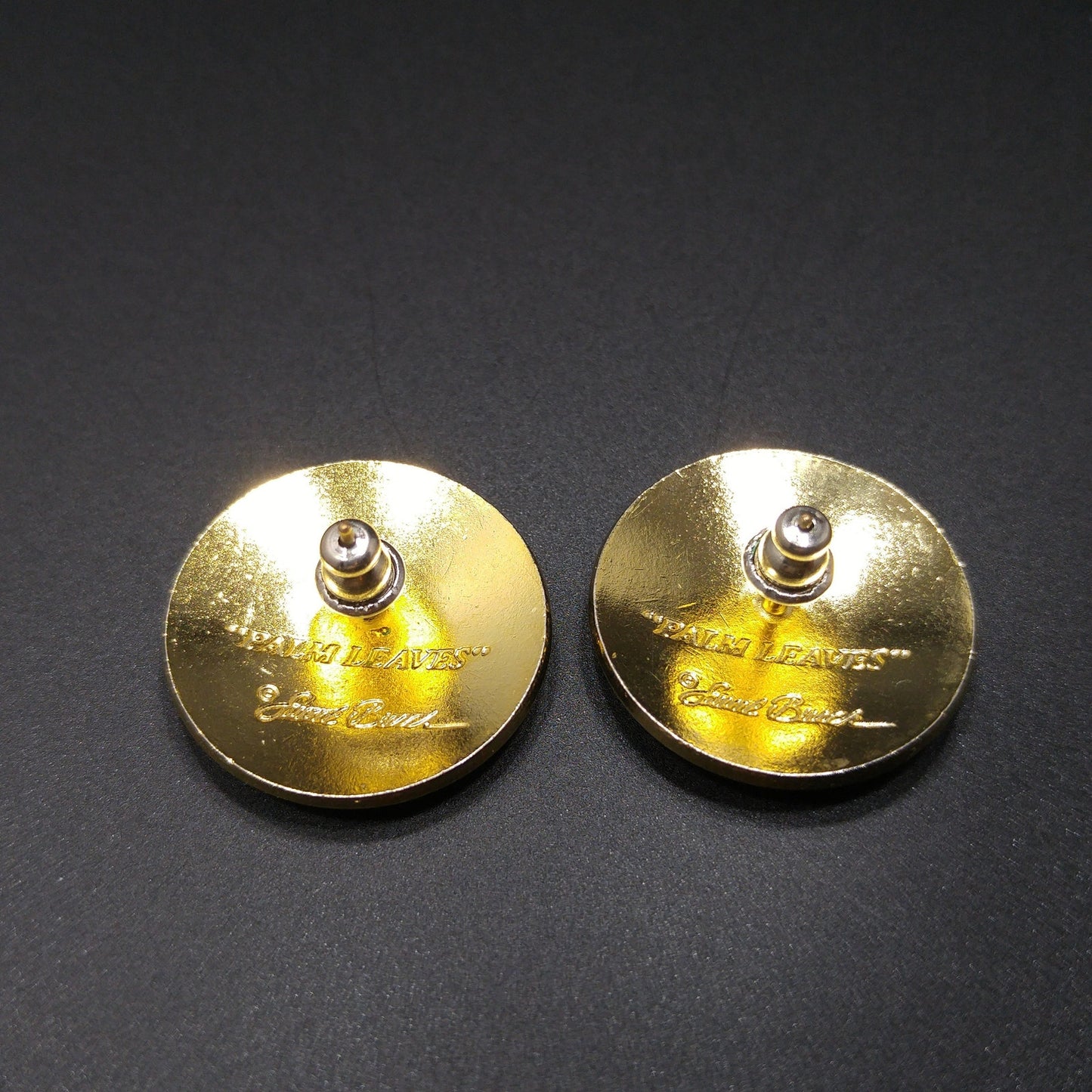 Vintage Laurel Burch "Palm Leaves" Teal Lavender Post Earrings, Gold Plated