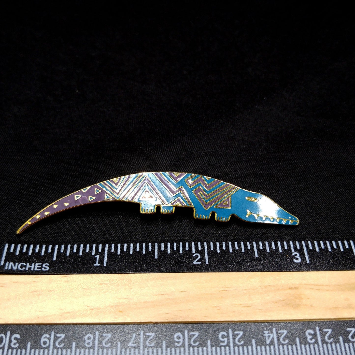 Laurel Burch "Aleucian Alligator" Brooch, Gold Plated Cloisonné Enamel, 1980s Vintage Jewelry