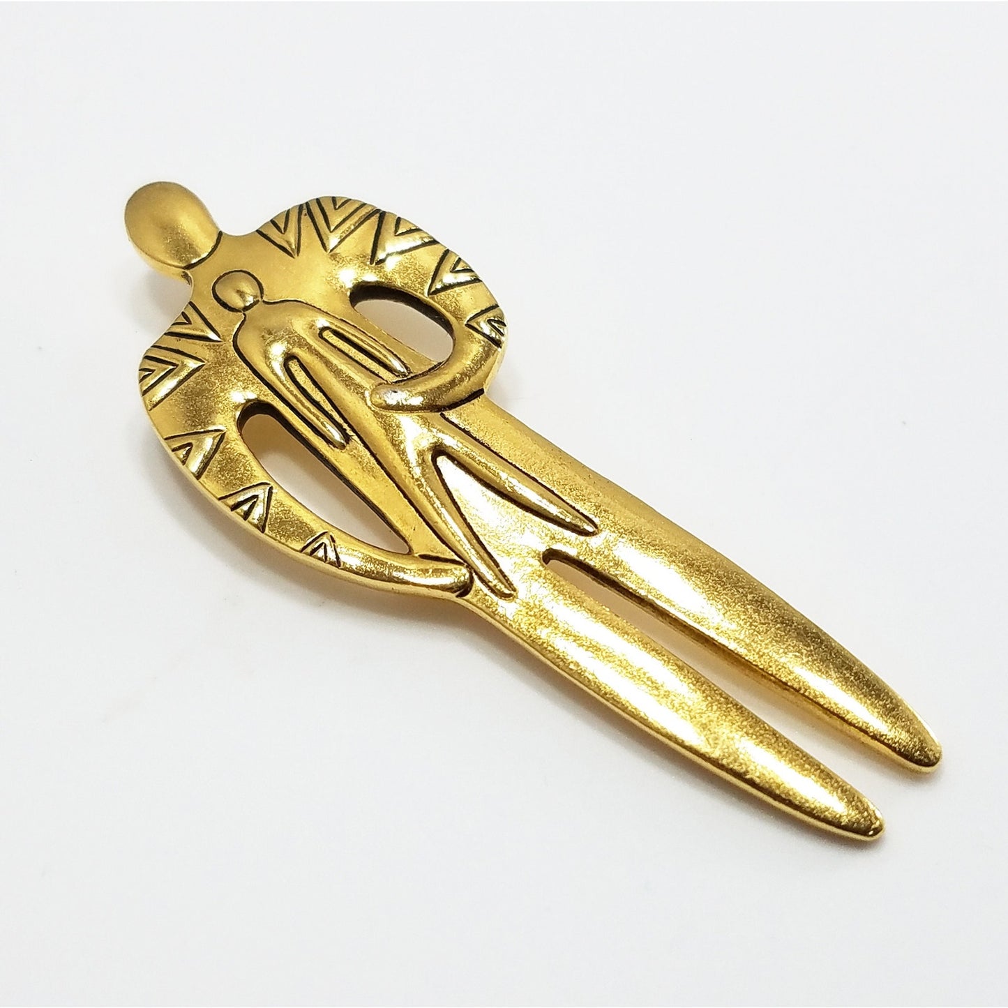 Vintage Laurel Burch Tribal Spirit Person & Child Brooch, Gold Plated