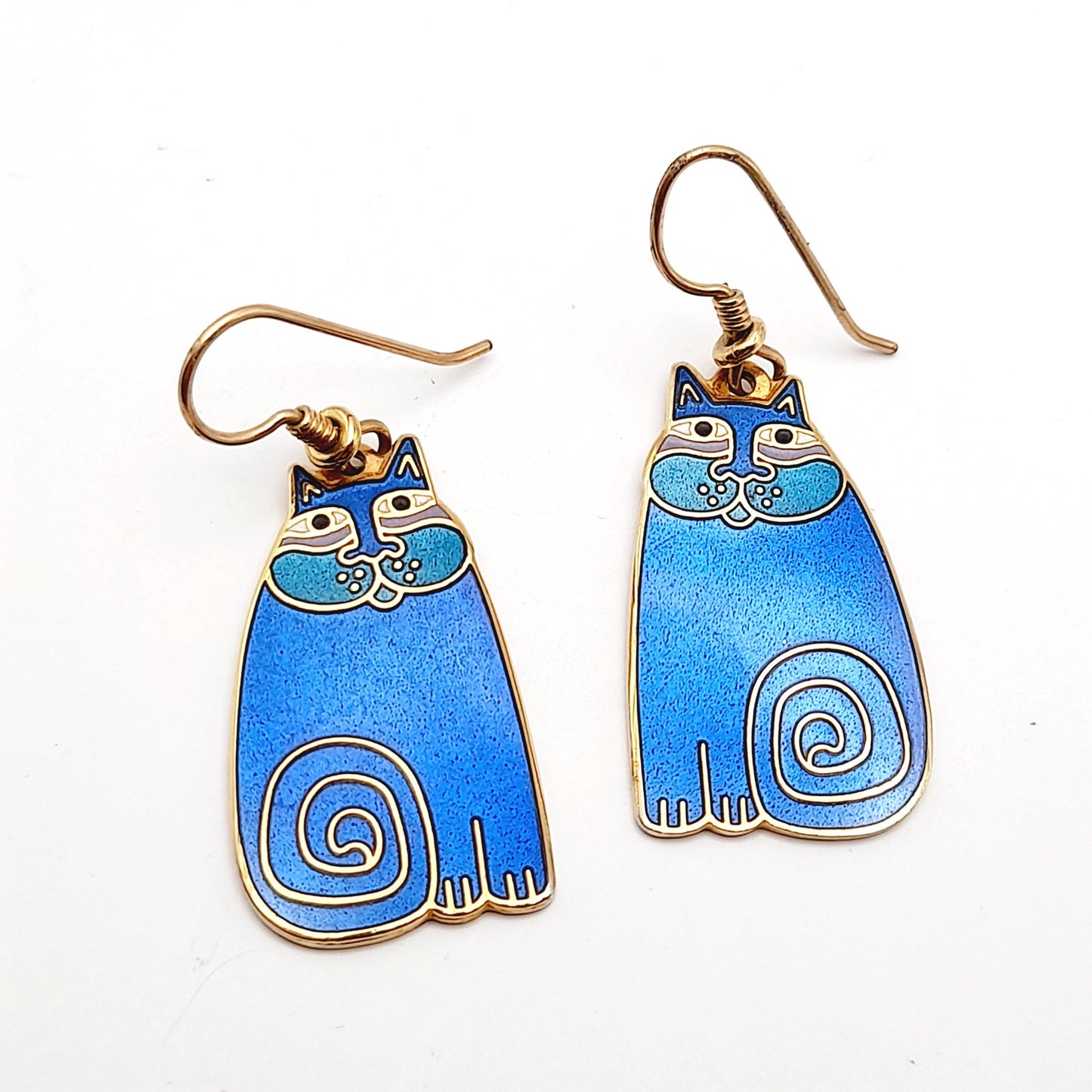 Vintage Laurel Burch Olivia Blue Cat Earrings Gold Plated