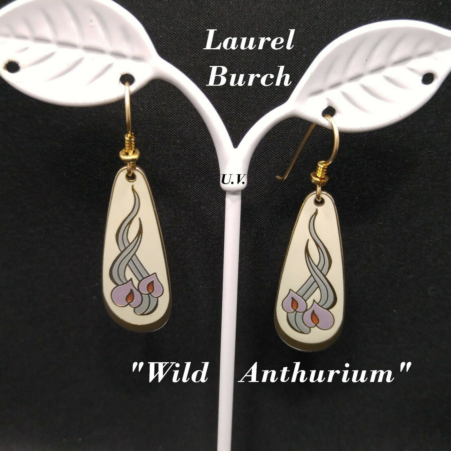 Vintage Laurel Burch "Wild Anthurium" Dangle Earrings, Gold Plated, 1980s