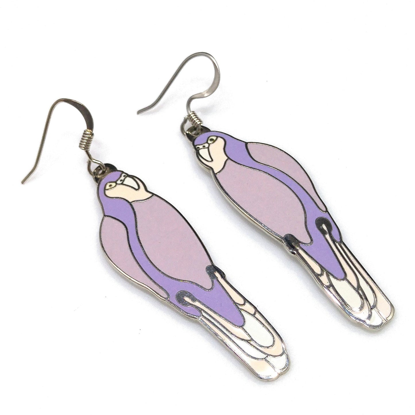 Laurel Burch "Parrot" Earrings, Cloisonne Gold Plated, 1980s Vintage Jewelry