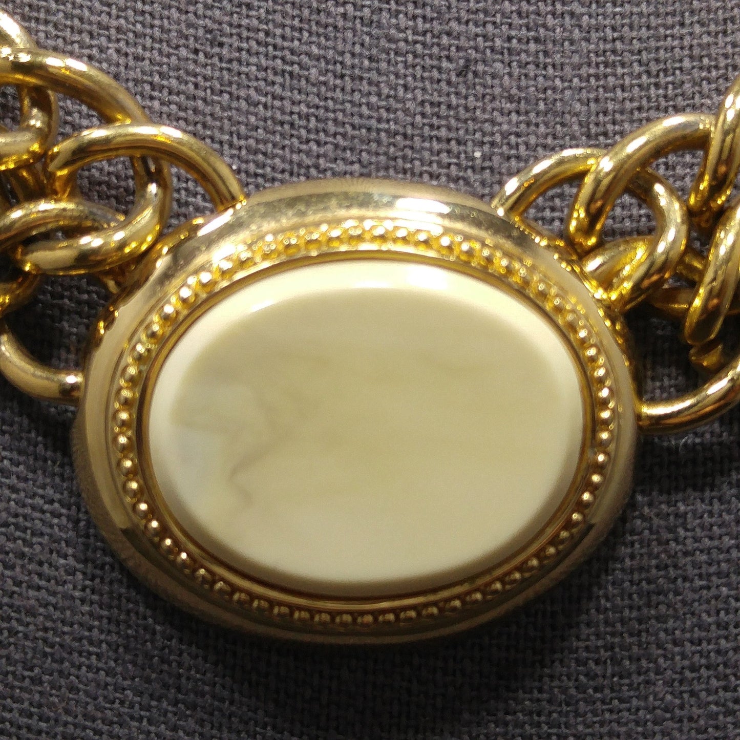Vintage Monet Necklace, Faux Stone Lucite Pendant, 22K Gold Plated, 18" Length, 1980s Vintage Jewelry