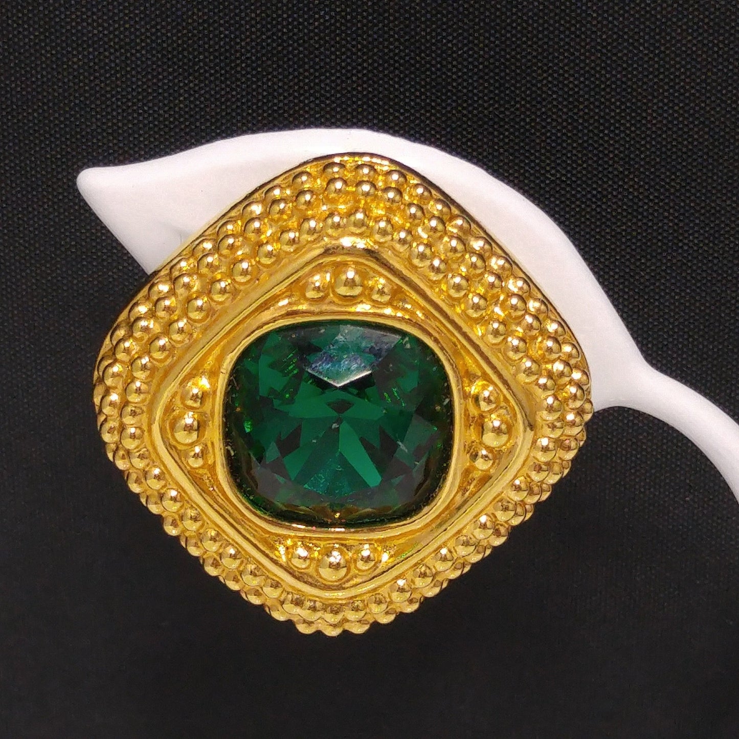Swarovski Swan Logo Earrings, Emerald Green Crystal, Gold Plated Clip On, 1980s Vintage Jewelry