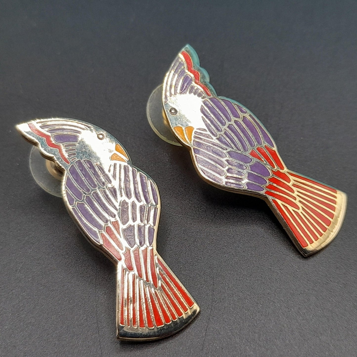 Laurel Burch "Cockatoo" Bird Post Earrings, Gold Plated, 1980s Vintage Jewelry