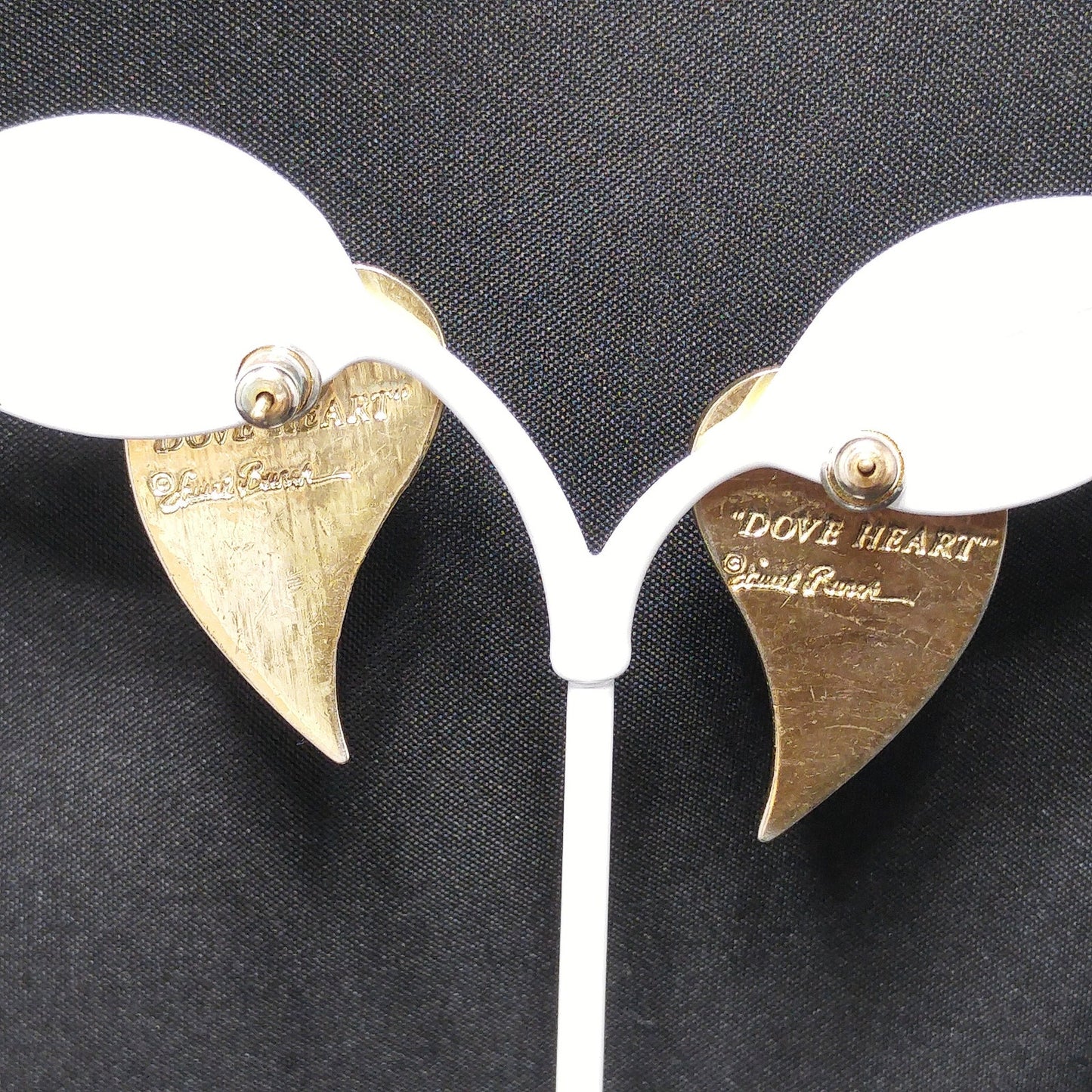 Laurel Burch "Dove Heart" Post Earrings, Gold Plated, 1980s Vintage Jewelry