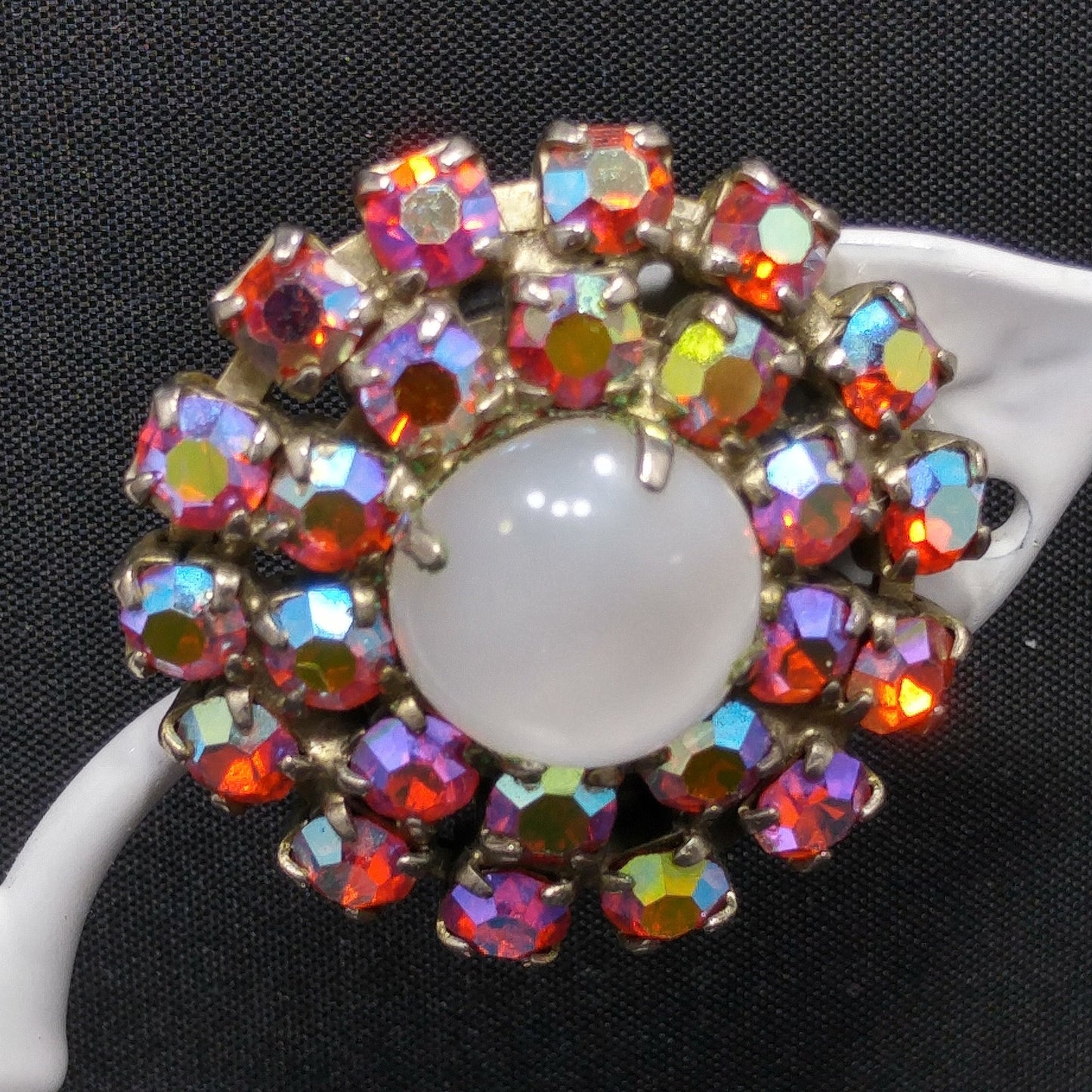 Vintage Juliana Clamper Bracelet & Earrings, DeLizza Elster, Red AB Rhinestones