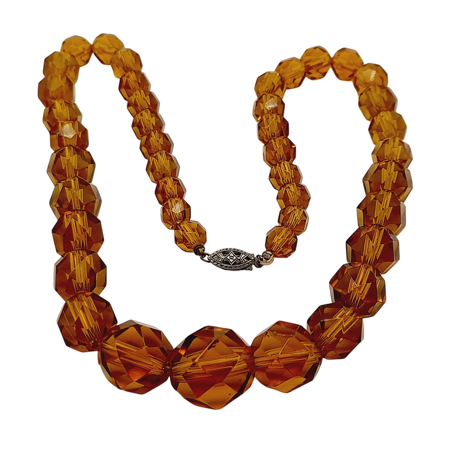 Vintage Amber Crystal Graduated Bead Necklace with Push Clasp, 17 Inches