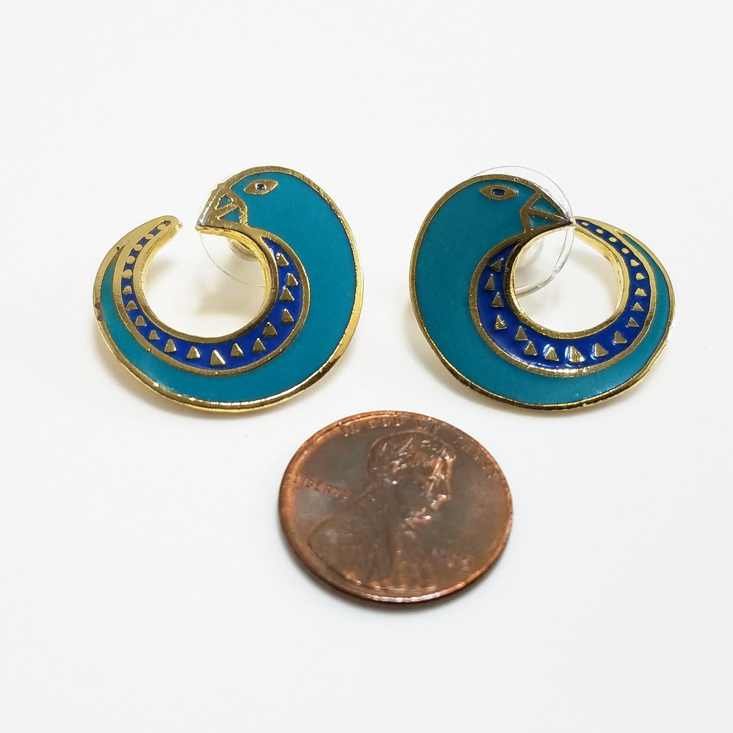 Vintage Laurel Burch "Celine" Bird Earrings, Gold Plated Cloisonne &Enamel, 1980