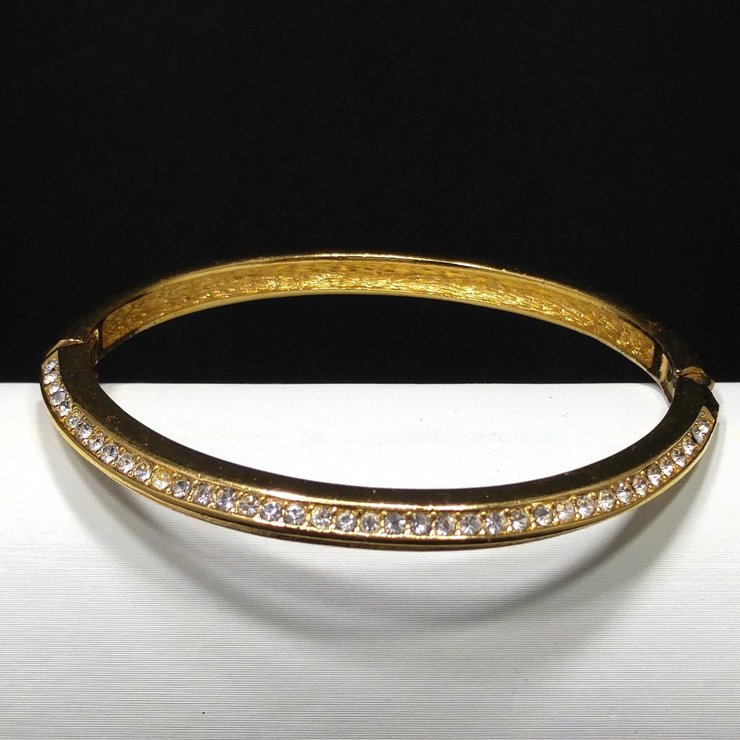 Vintage Christian Dior Clear Rhinestone Hinged Bracelet, Gold Plated
