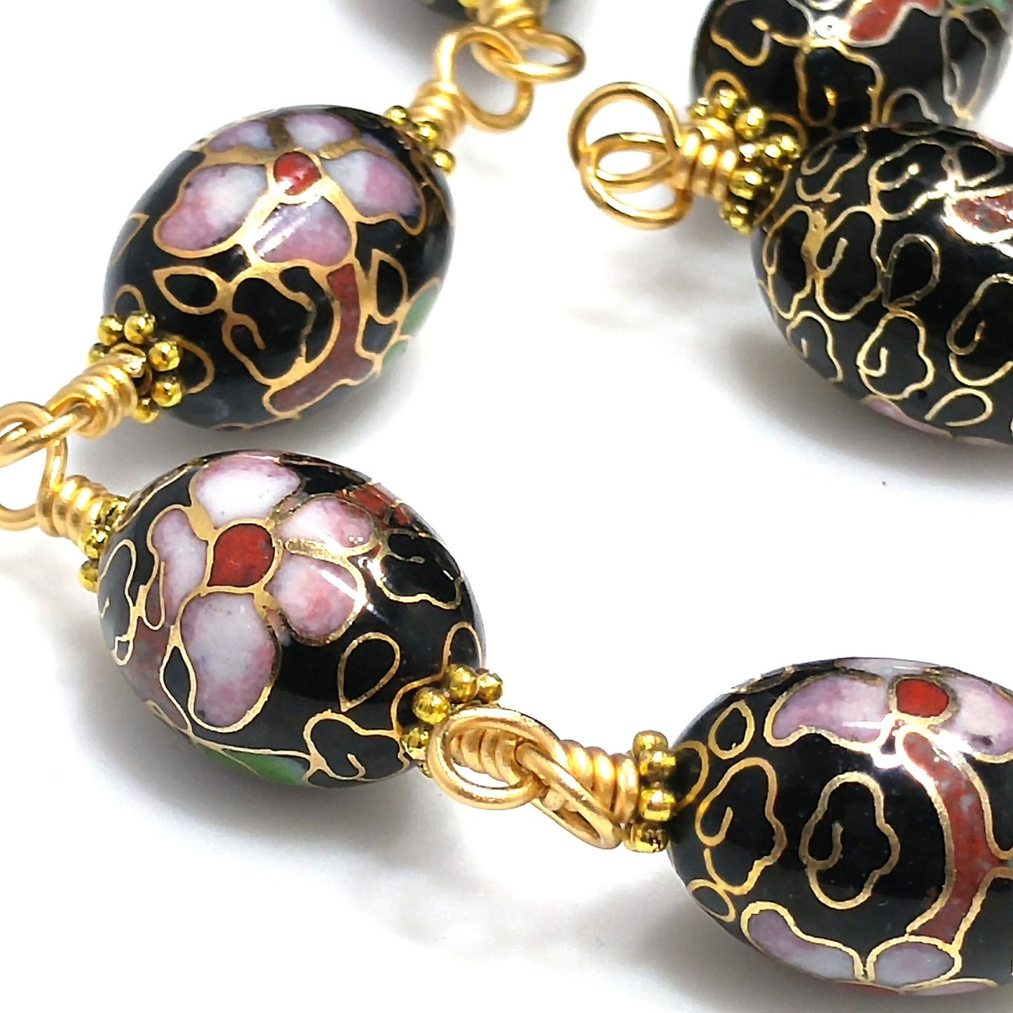 Vintage Cloisonné Beaded Necklace, Hand Wire Wrapped, 1960s Jewelry