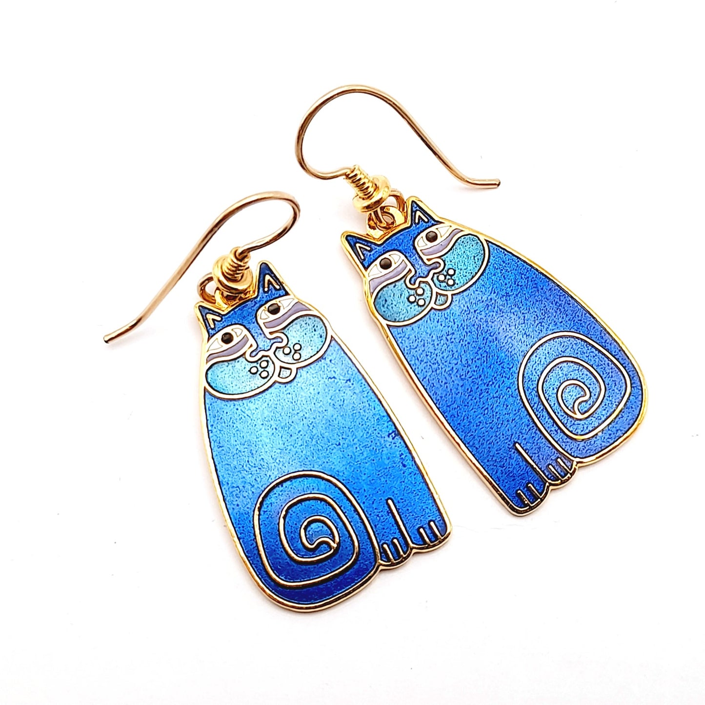 Vintage Laurel Burch Olivia Blue Cat Earrings Gold Plated