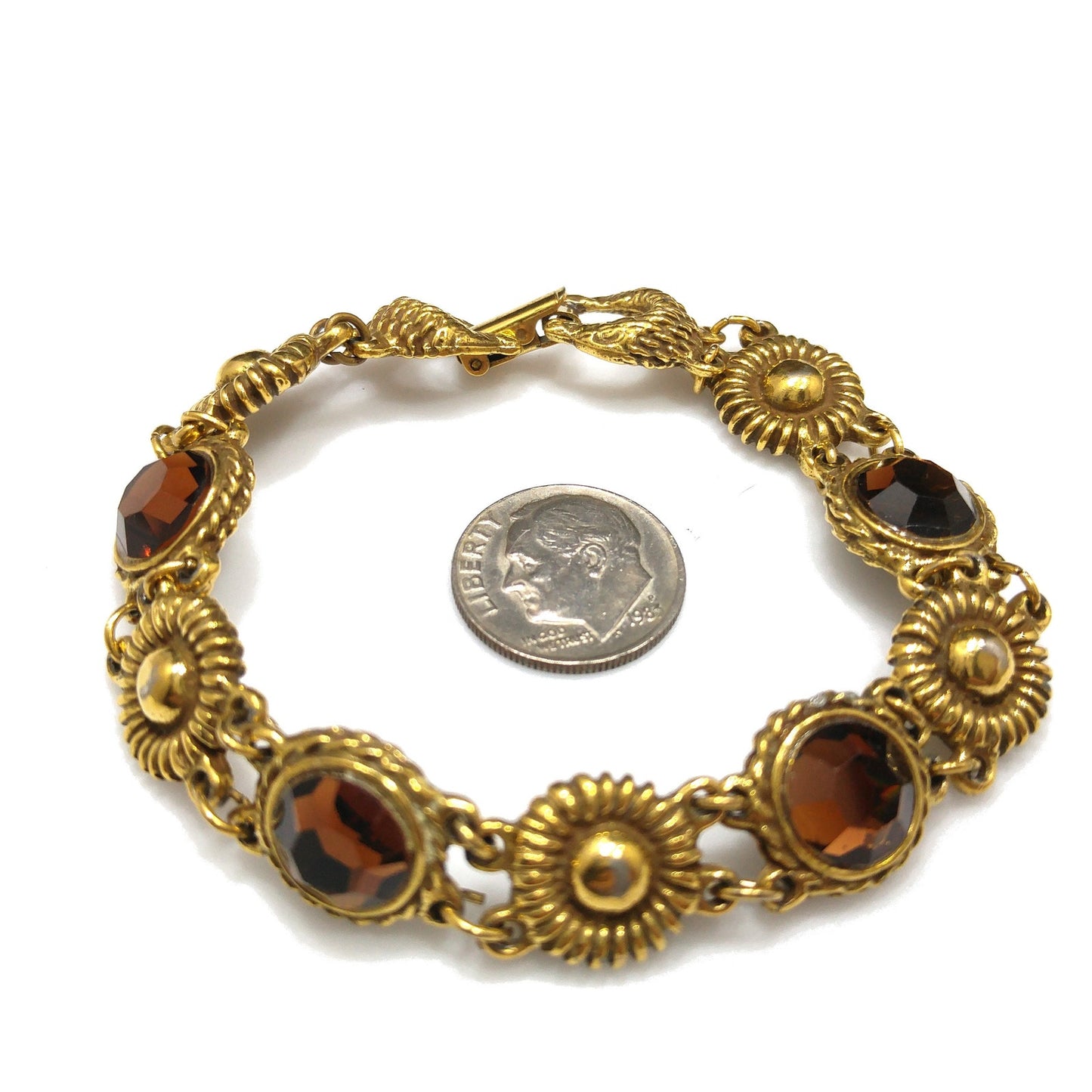 Goldette Light Topaz Rhinestone Link Bracelet, Lucite Rhinestones, 1960s Vintage Jewelry