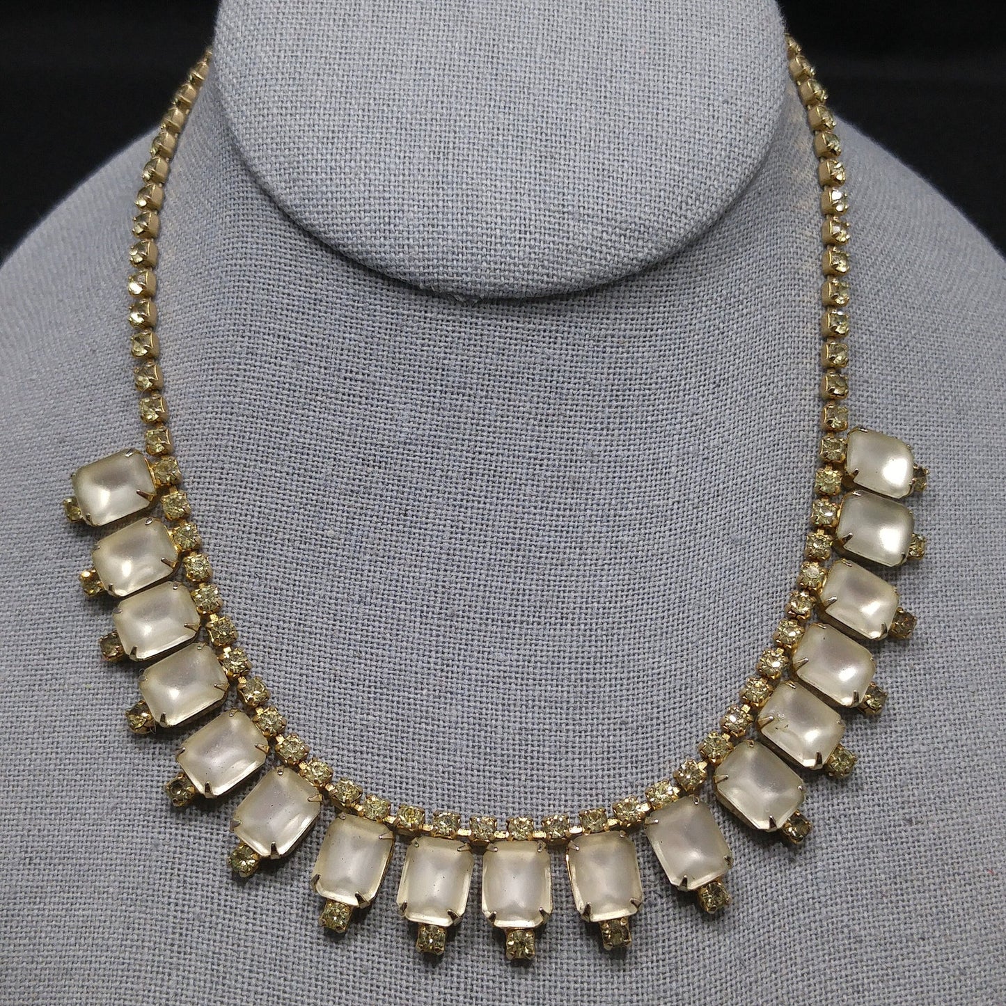 Jonquil Rhinestone Frosty Glass Necklace, 1960s Vintage Jewelry