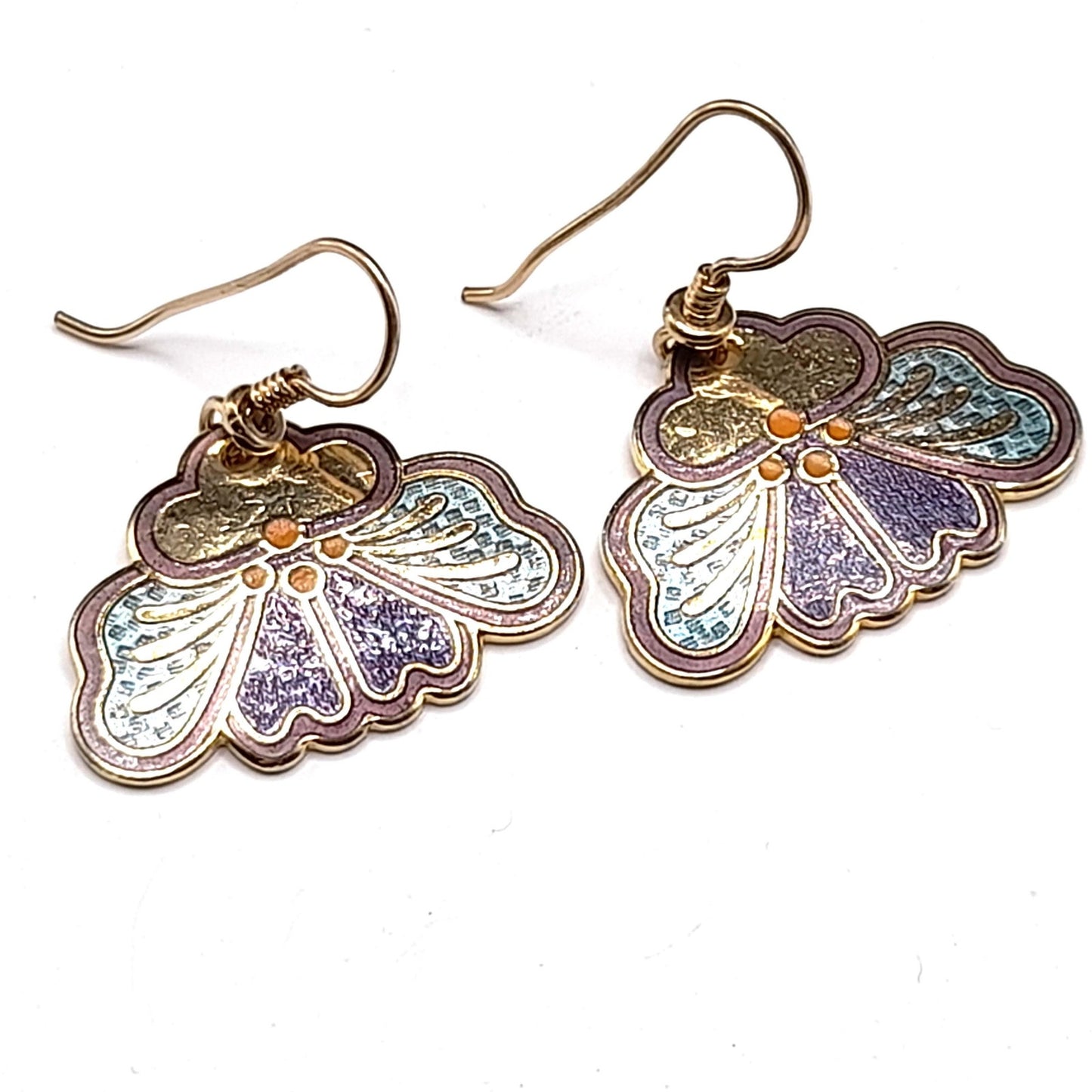 Vintage Laurel Burch Purple Orchid Earrings, Gold Plate & Enamel