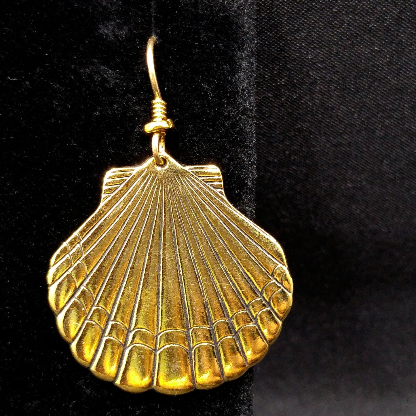 Laurel Burch Seashell Dangle Earrings, Gold Plated, Gold Filled Ear Wires, 1980s