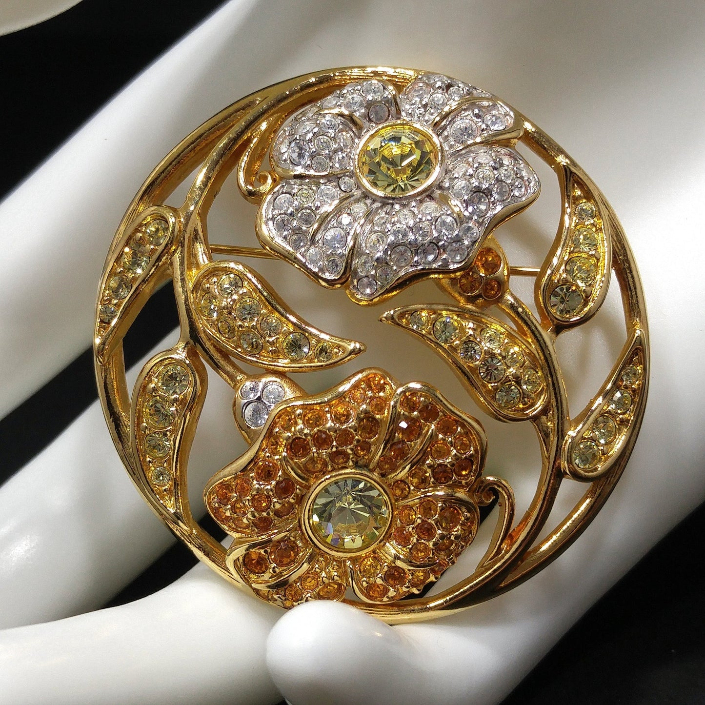 Swarovski Rhinestone Harmony Brooch, "Garden of Tranquility", Gold Plated, 2001 Vintage Jewelry