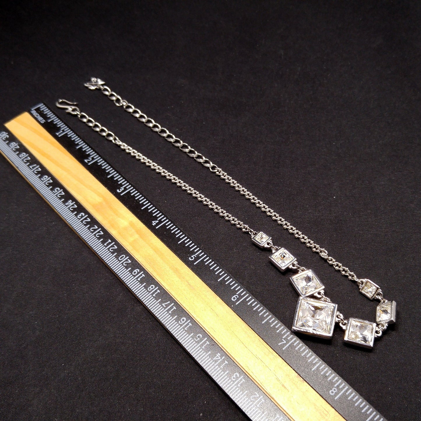 Vintage Swarovski Choker Necklace – Clear Crystal Squares, Rhodium Plated, 1990s