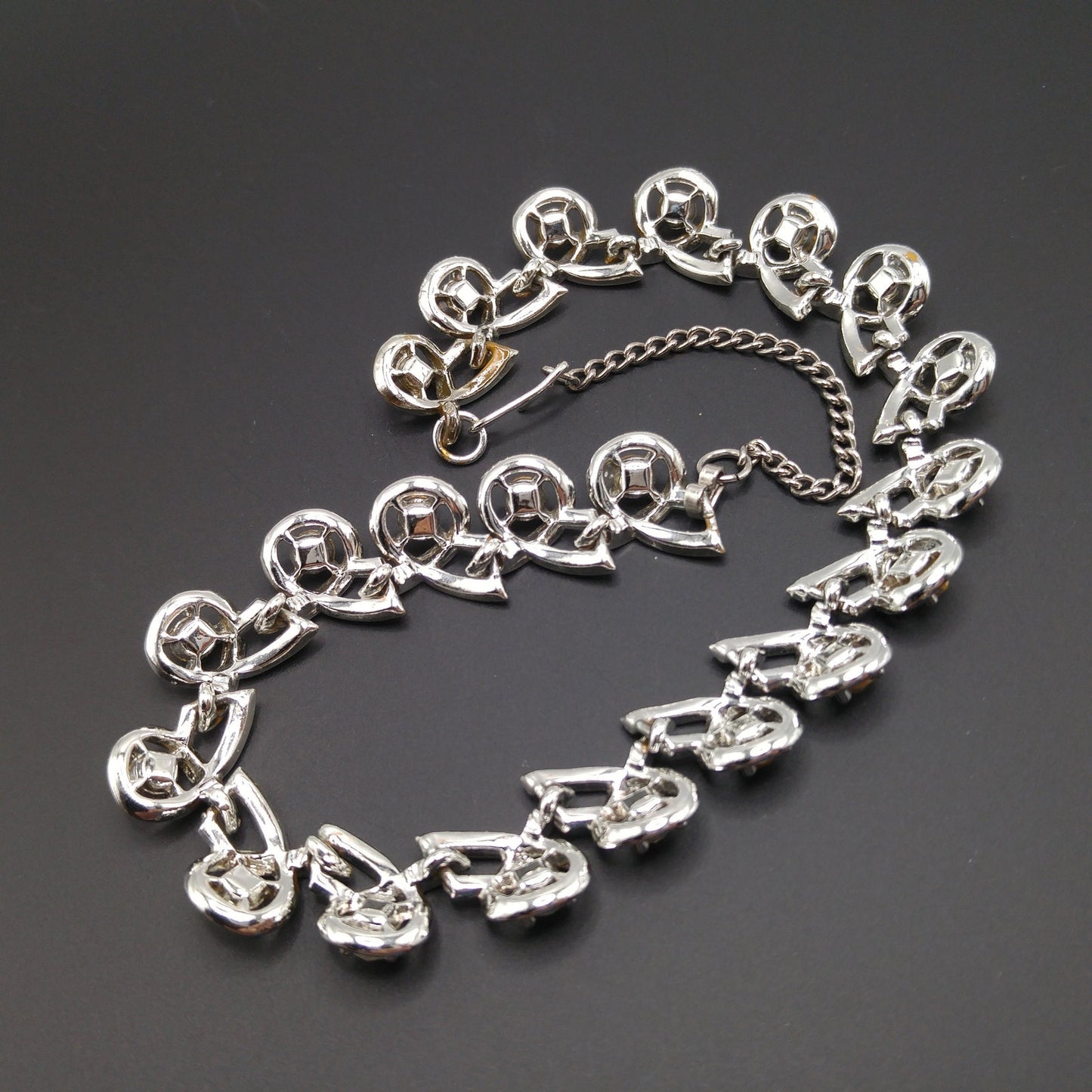 Clear Rhinestone Choker Necklace, Rhodium Plated, 1960s Vintage Jewelry
