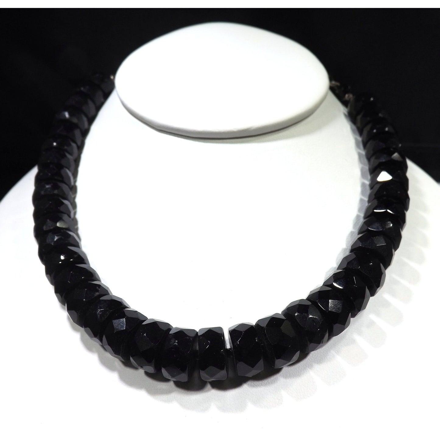 Mid-Century Black Crystal Choker Necklace, Unique Cut Crystals, 1950s Vintage Jewelry