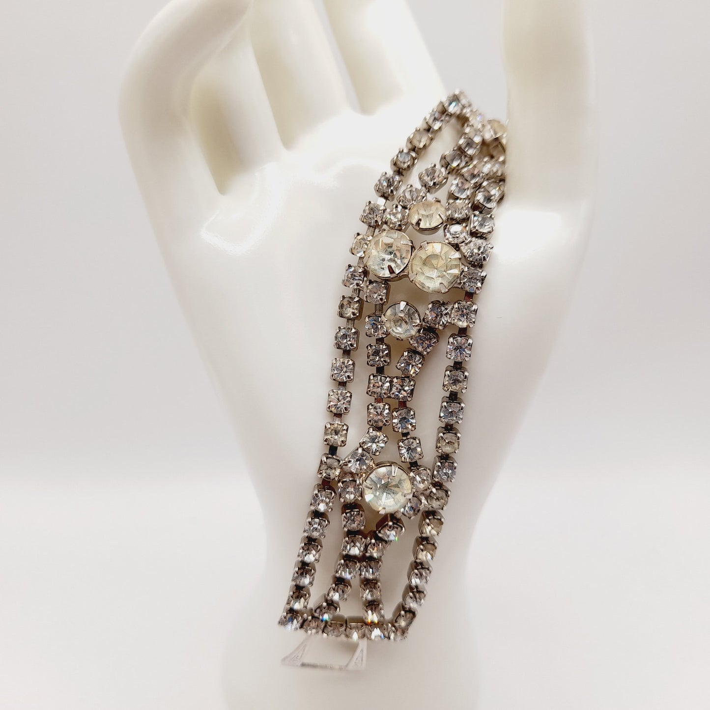 Vintage 1950s Clear Rhinestone Four Row Bracelet - 7 1/4 Inches - Wedding Jewelry