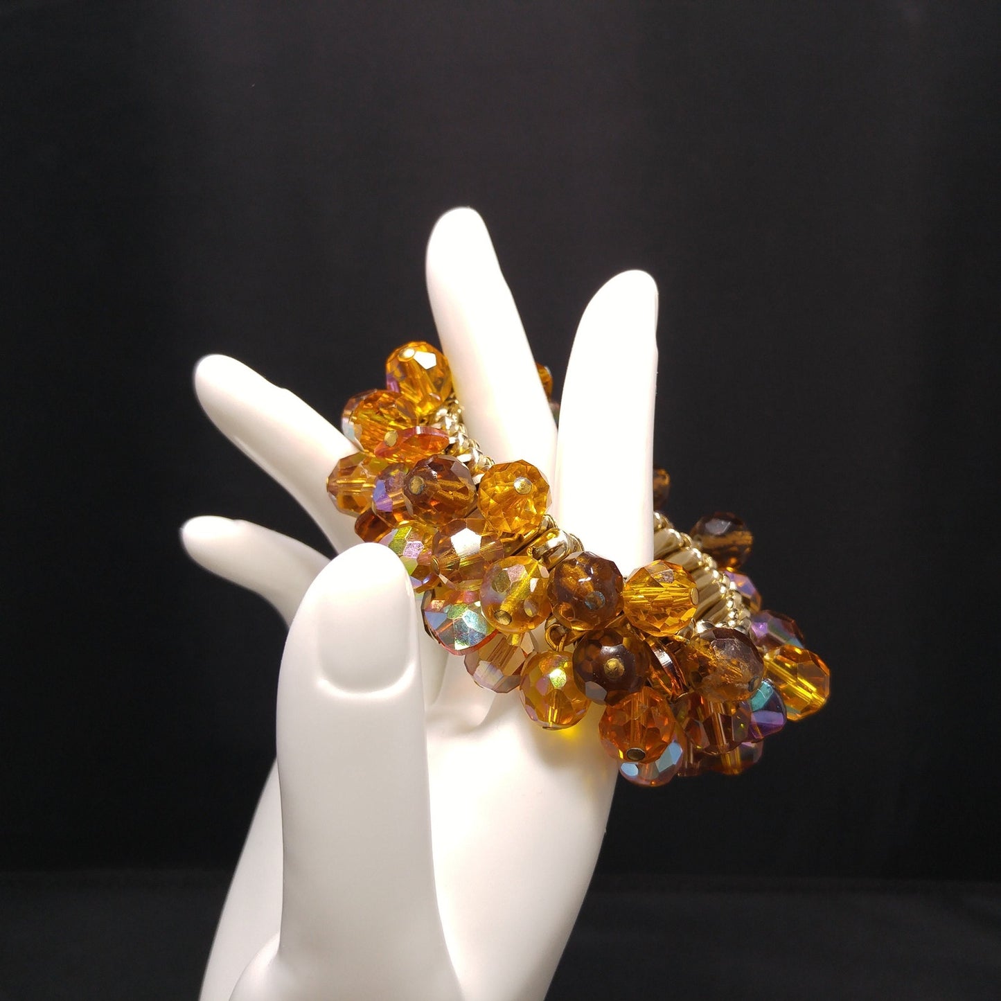 Topaz Crystal Necklace Bracelet Earrings Set, Aurora Borealis, 1960s Vintage Jewelry