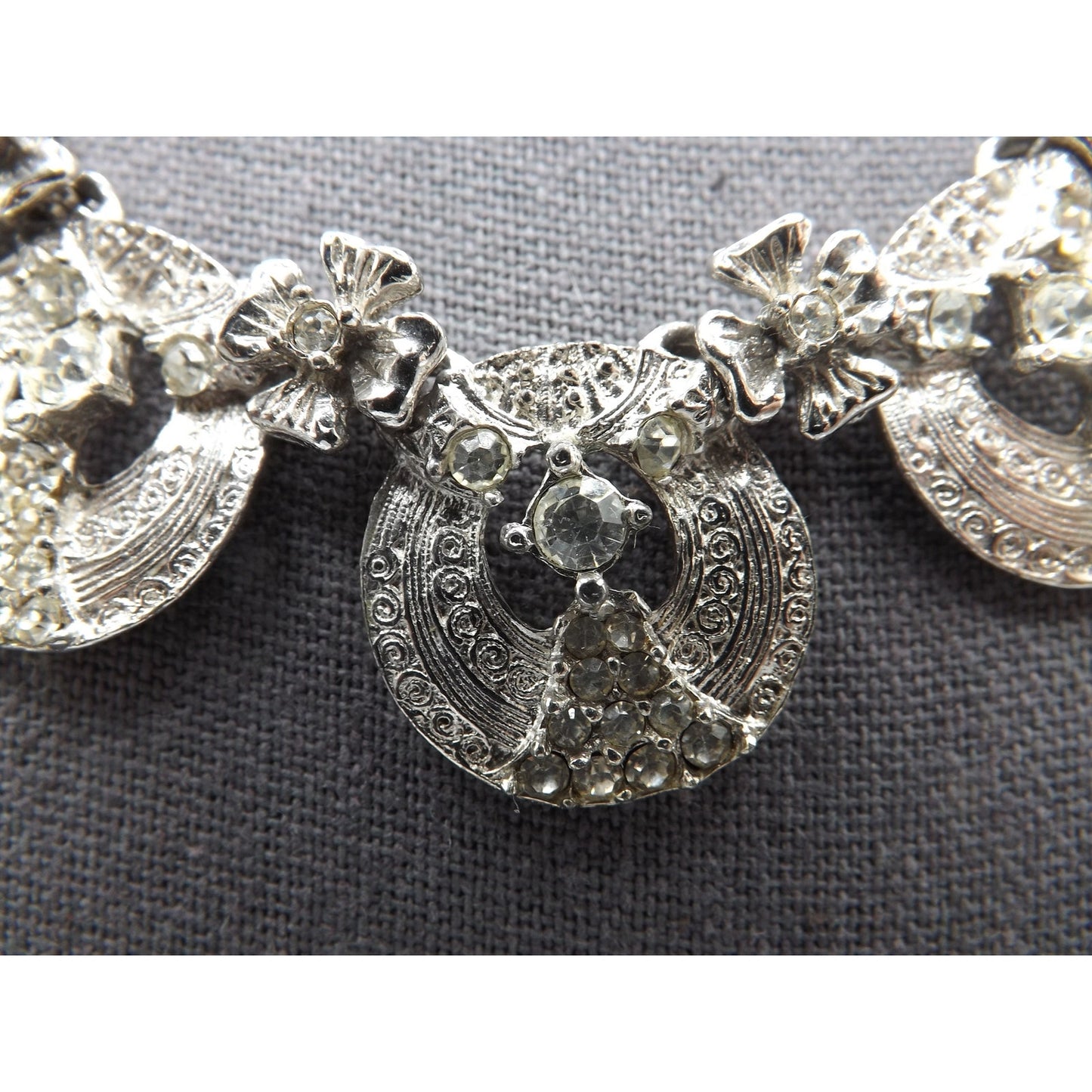 Hobe' Rhodium Plated Clear Rhinestone Choker Necklace, 17 Inches, 1960s Vintage Jewelry