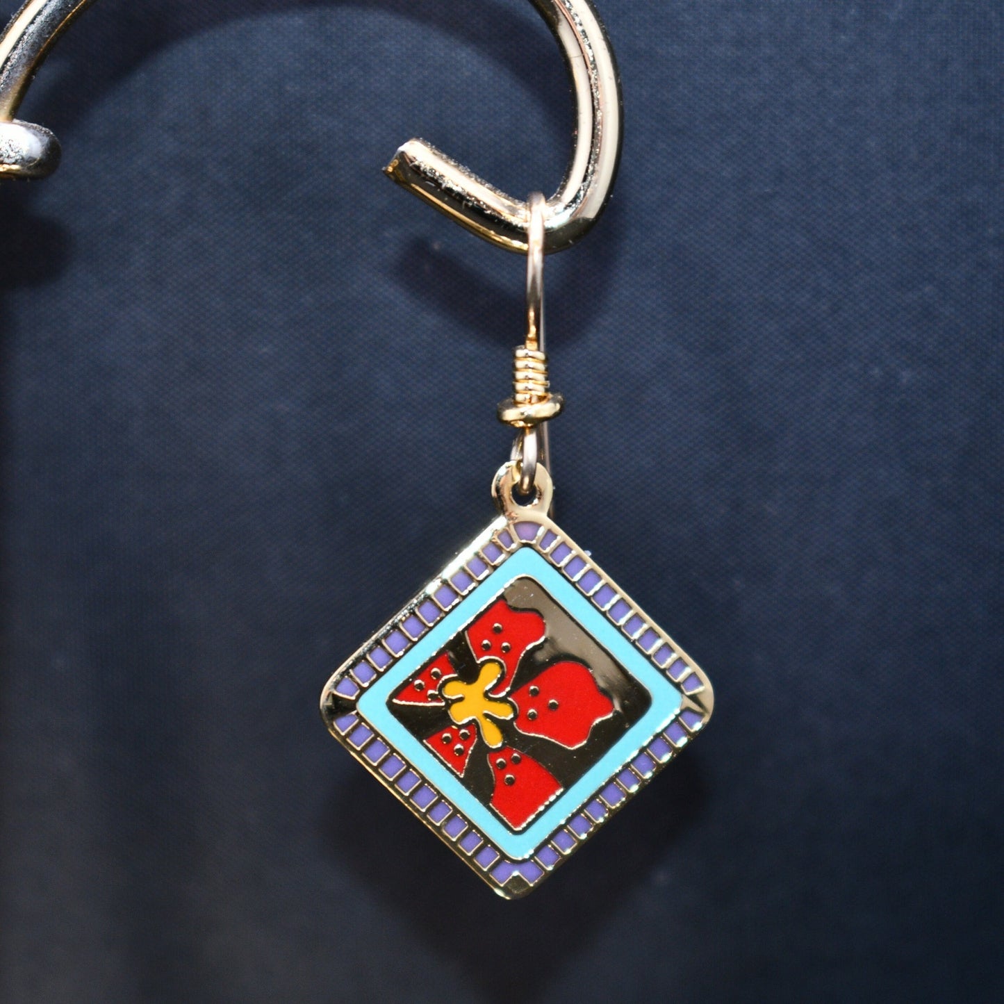 Vintage Laurel Burch "Jasmine For Jodi" Earrings, Red Flower Gold Plated