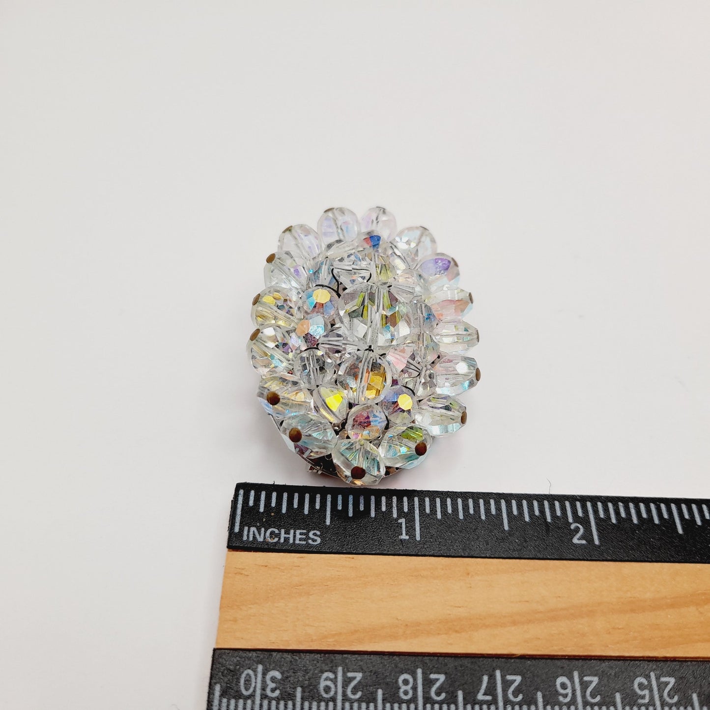 Vintage 1960s Crystal Aurora Borealis Faceted Bead Oval Brooch – 2 Inch Pin