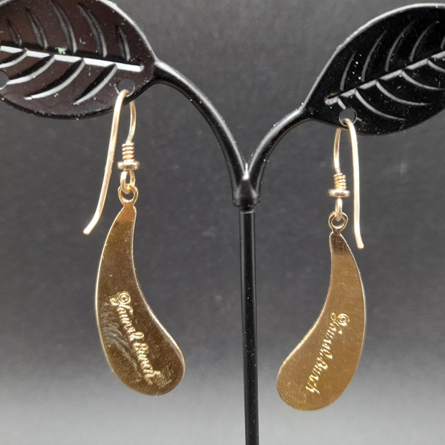 Vintage Laurel Burch Turquoise Drop Earrings, Curved Teardrop, Gold Plated