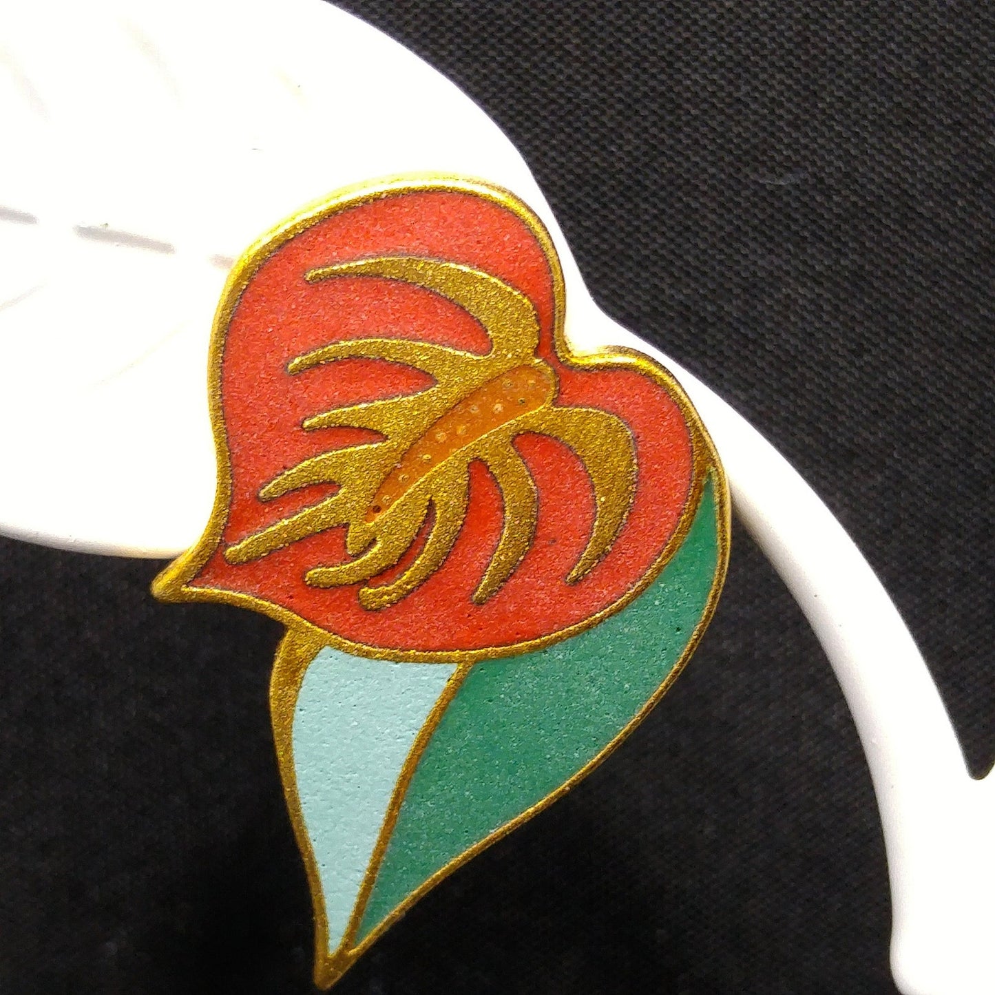 Vintage Laurel Burch "Anthurium" Post Earrings, Red Flower Enamel