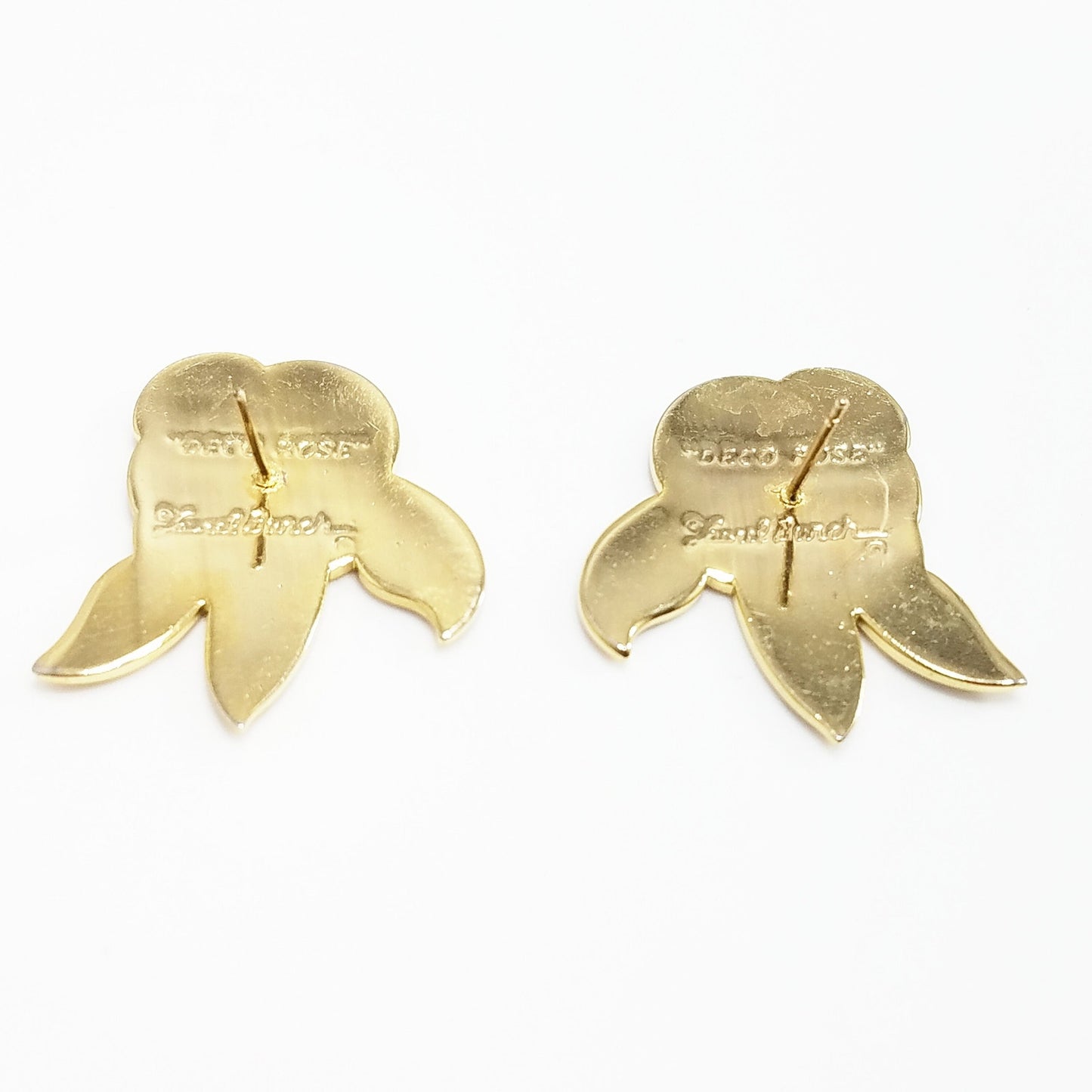 Vintage Laurel Burch "Deco Rose" Earrings, Gold Cloisonne Posts, Gold Plated