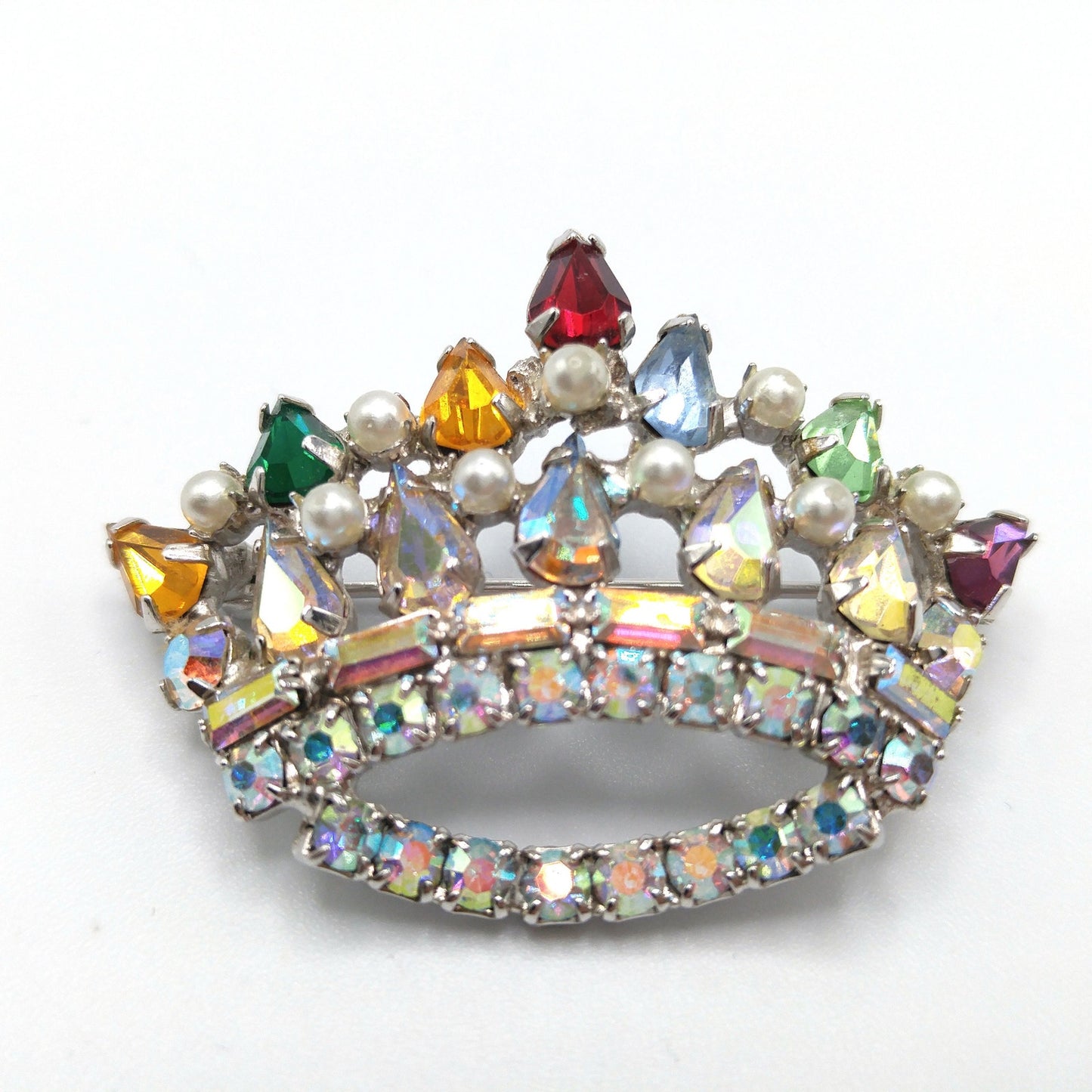 Unsigned B. David Rhinestone Crown Brooch, Mother's Crown, 1960s Vintage Jewelry