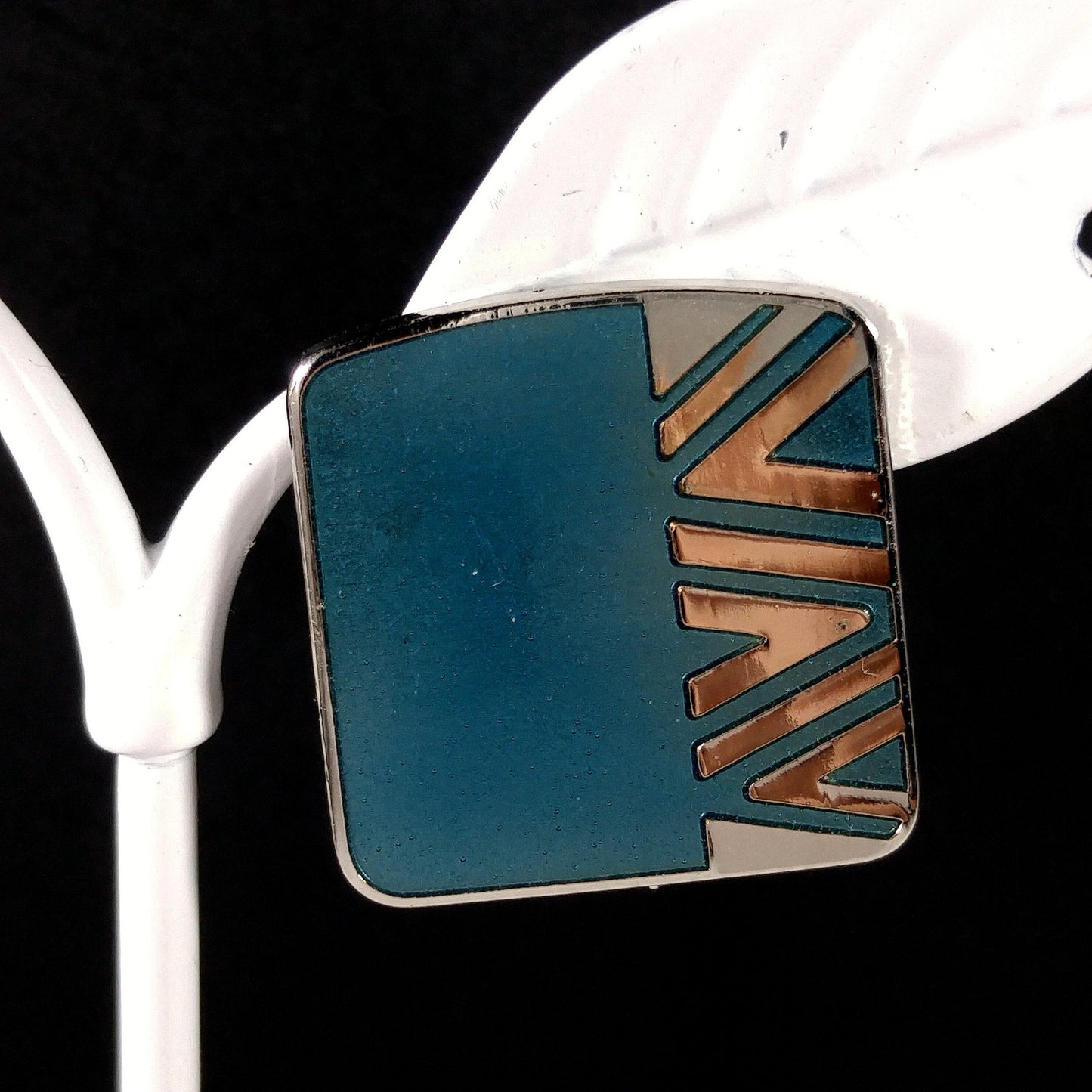 Vintage Laurel Burch Geometric Naito Blue Post Earrings, Rhodium Plated, 1980s