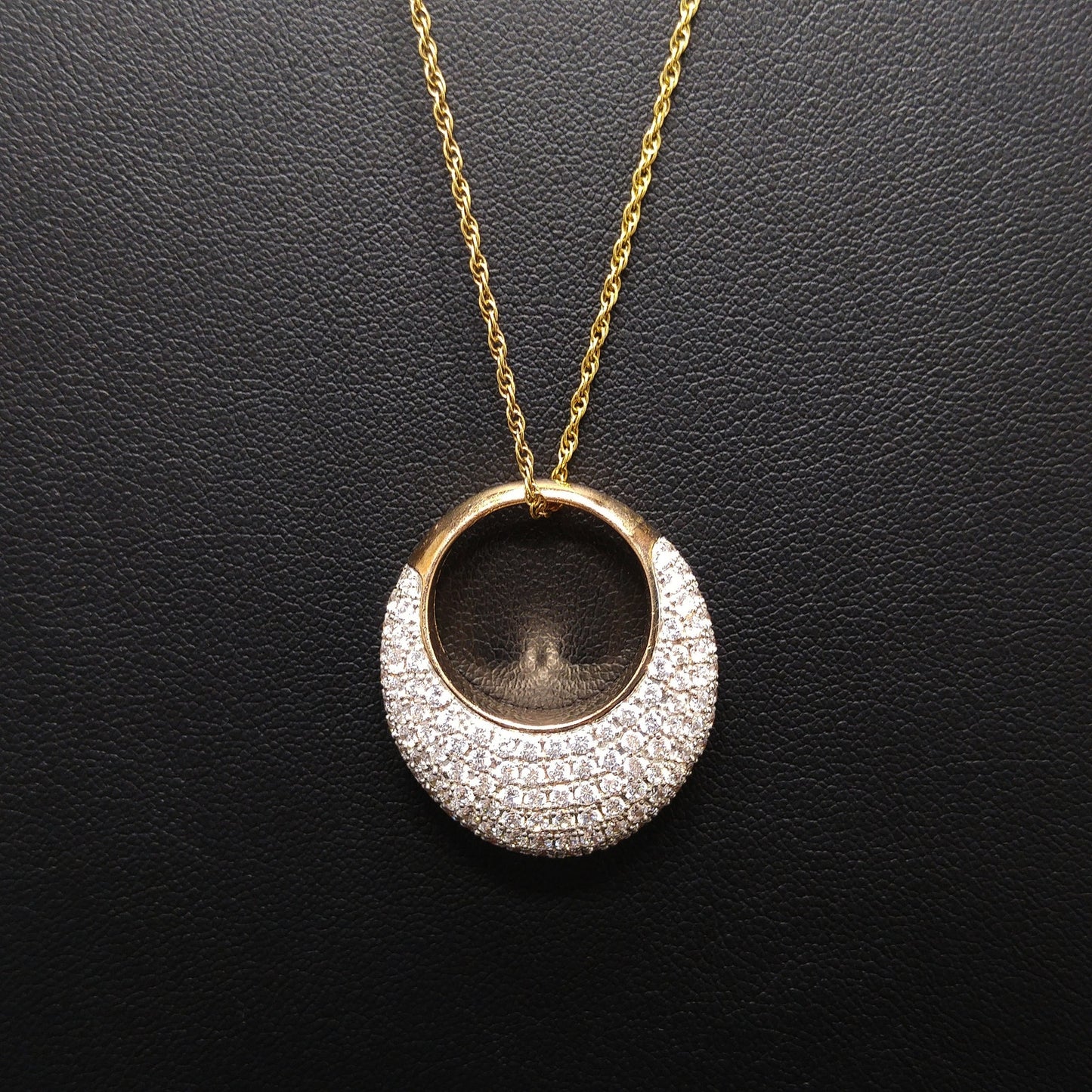 Sterling 18K Gold Wash Pendant Necklace, Clear Rhinestones, 1990s Vintage Jewelry