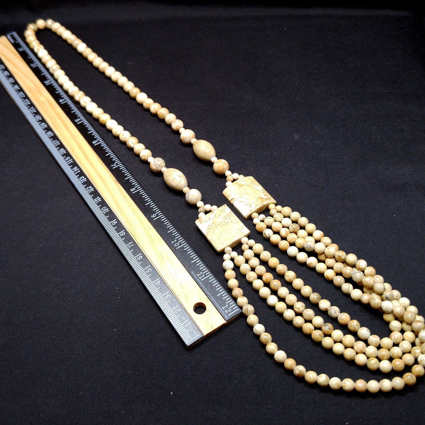 Gemstone Long Beaded Necklace, No Clasp, Four Strands in Front, 1970s Vintage Jewelry