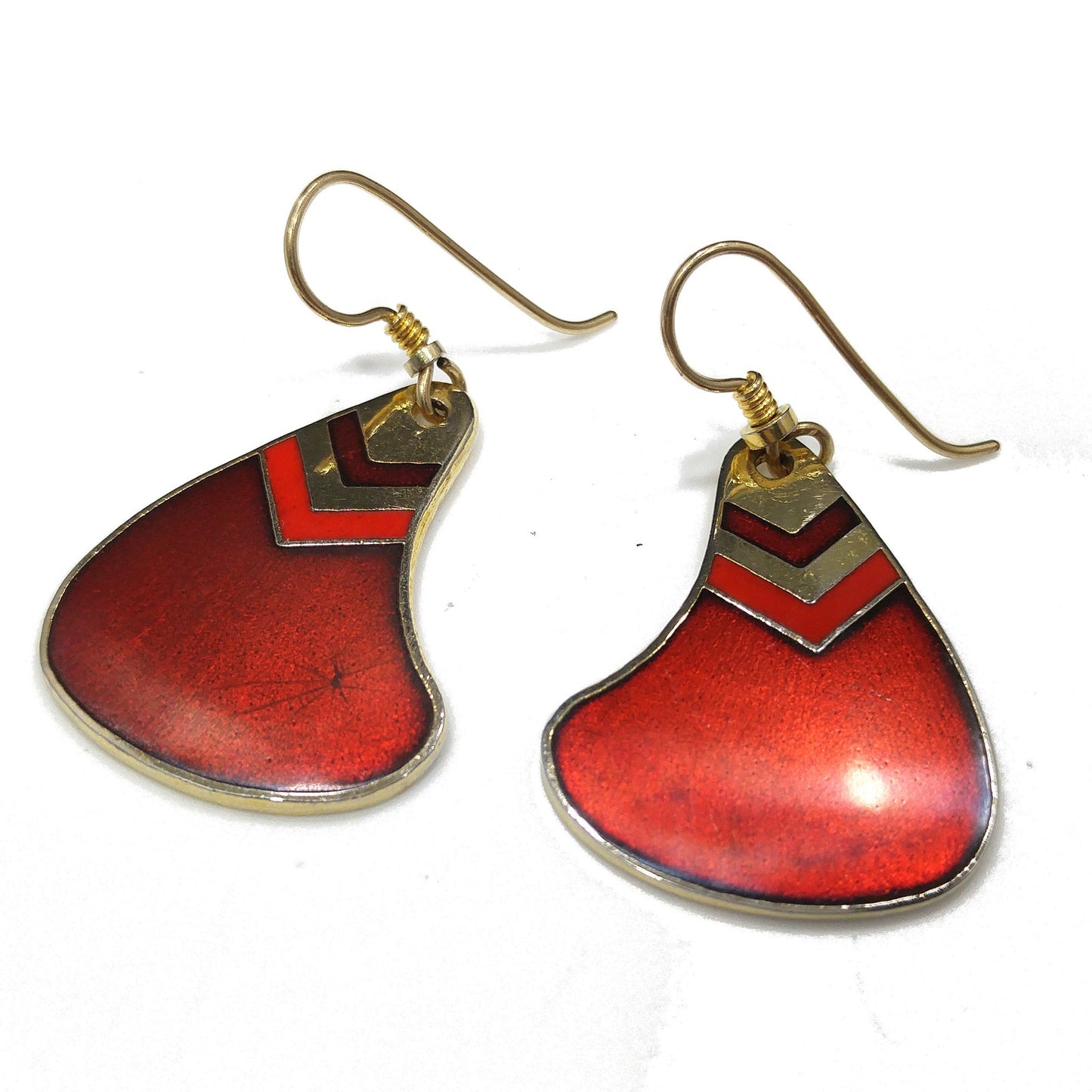 Vintage Laurel Burch Red & Gold Earrings, Red Enamel, Gold Cloisonné, 1980s