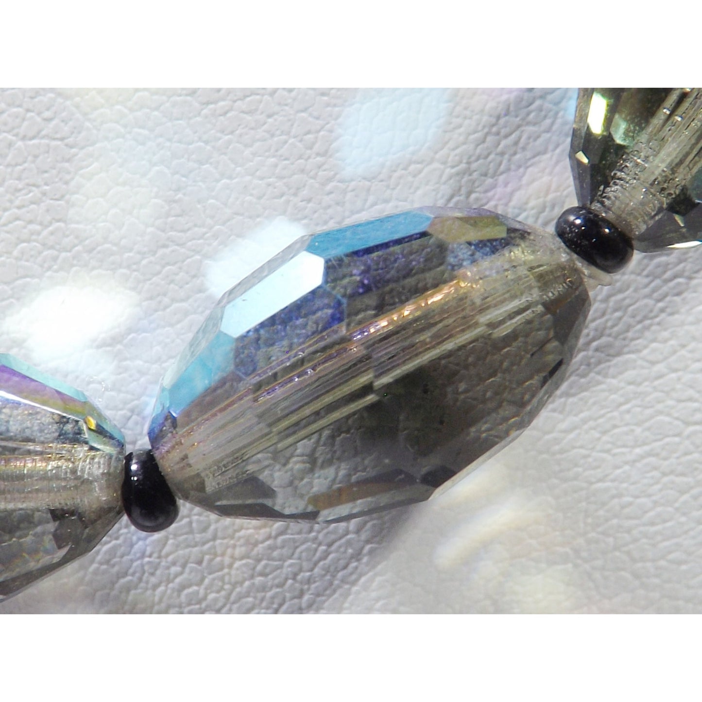Vintage Chess Oval Aurora Borealis Crystal Beaded Necklace, Rhinestone Clasp, 1960s Vintage Jewelry