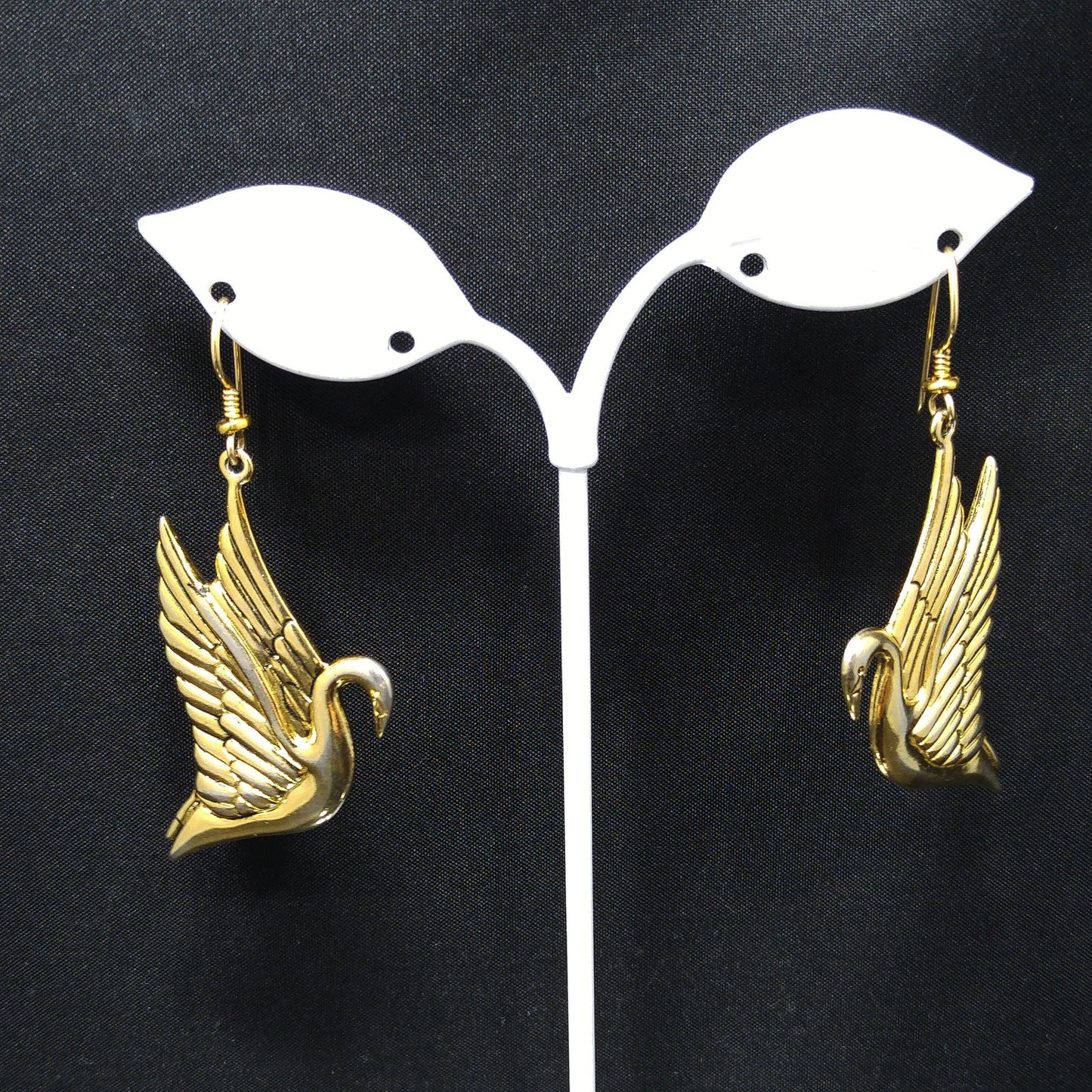 Laurel Burch Gold Plated Swan Earrings, Gold Filled Ear Wires, 1980s Vintage