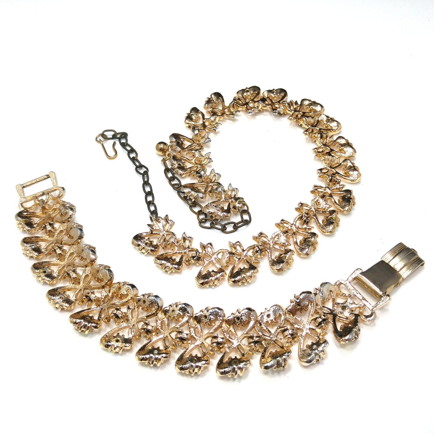Arthur Pepper "Art" Necklace & Bracelet, Aurora Borealis Rhinestones, 1960s Vintage Jewelry