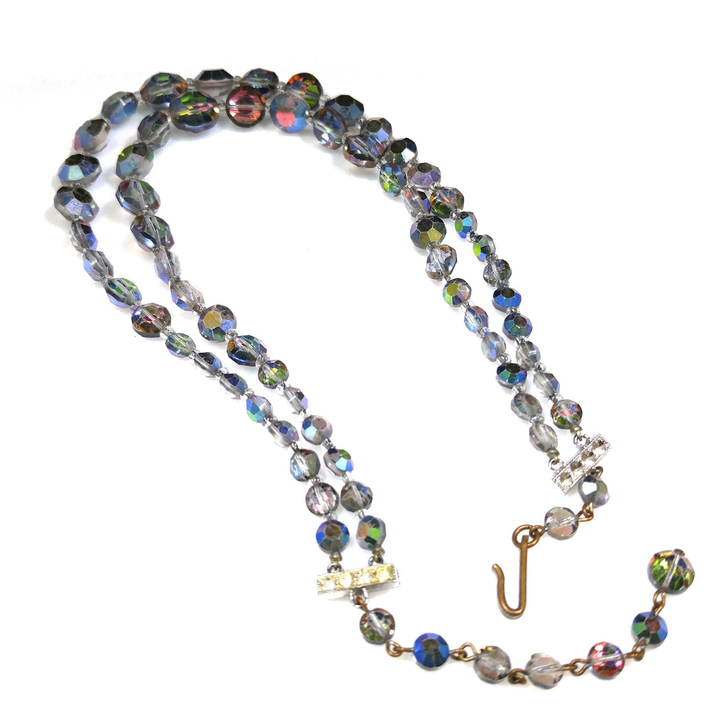 Rare Aurora Borealis Aspirin Bead Necklace, 2 Strands, Swarovski Crystal Beads, 1950s Vintage Jewelry