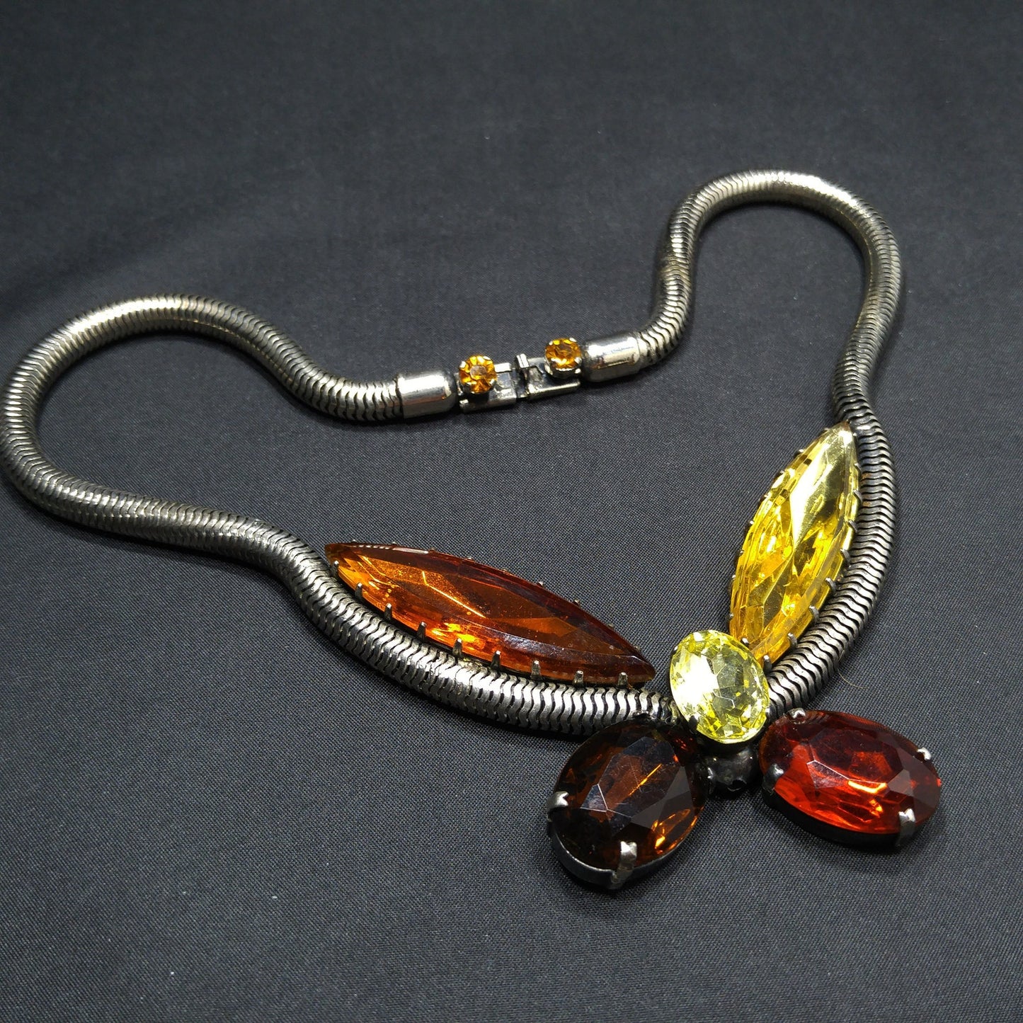 Large Rhinestone Butterfly Necklace, Mara Kibian Bijoux Jewelry, Snake Chain