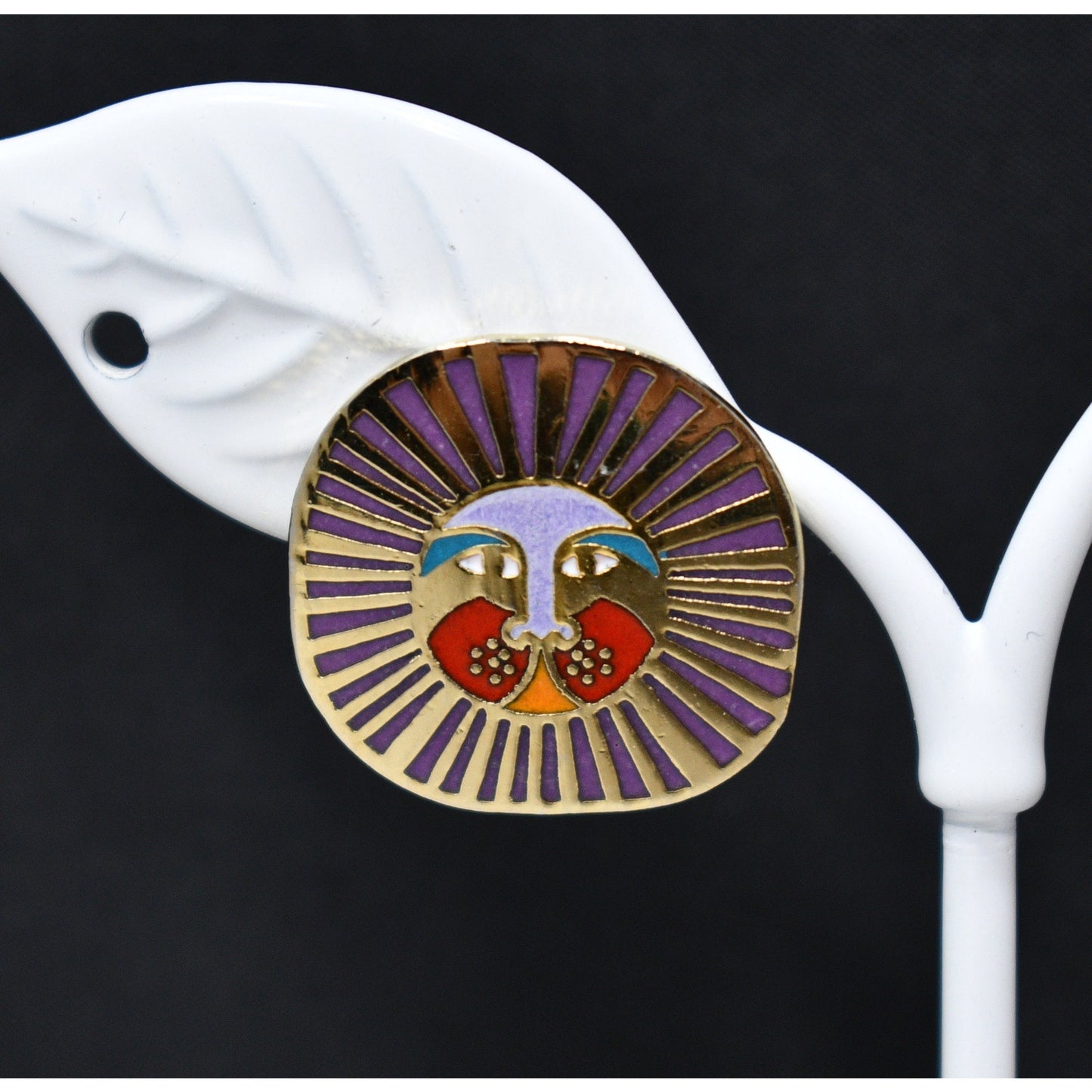 Laurel Burch "Leonardo" Post Earrings, Gold Plated Enamel Lions, 1980s Vintage Jewelry